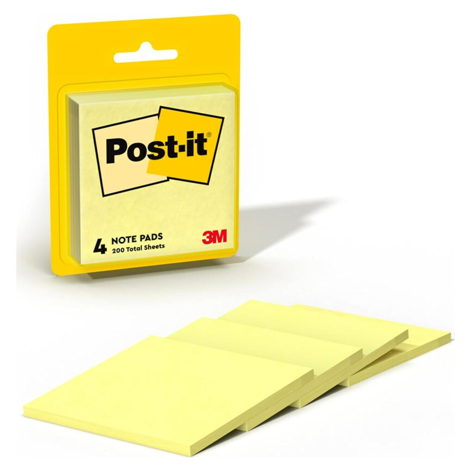 Notas Post-it Amarillo Canario 7.6x7.6 cm 4 Blocs 50 Hojas