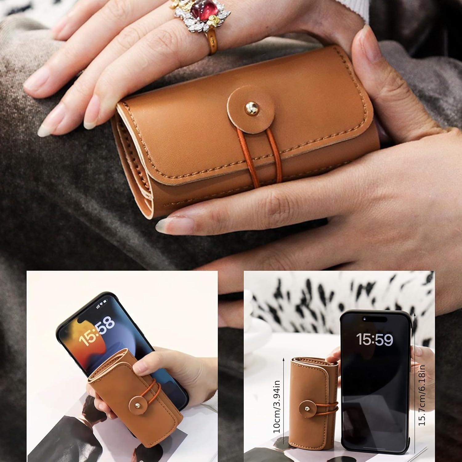 Longjet Travel Jewelry Roll Organizer and Storage Case for Rings, Necklaces, Earrings (Brown)