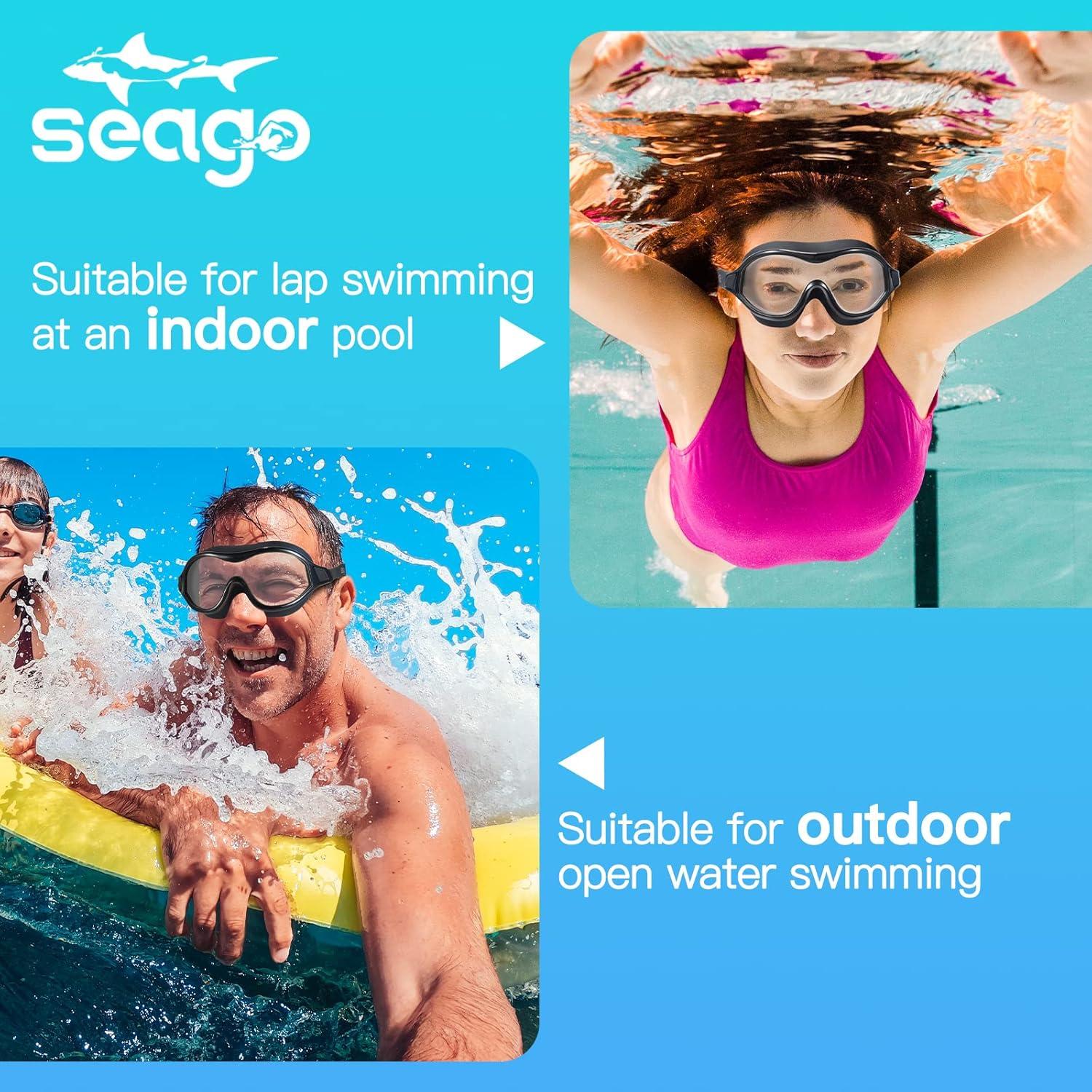 Gafas de natación Seago UV-400, anti-vaho, visión 180°