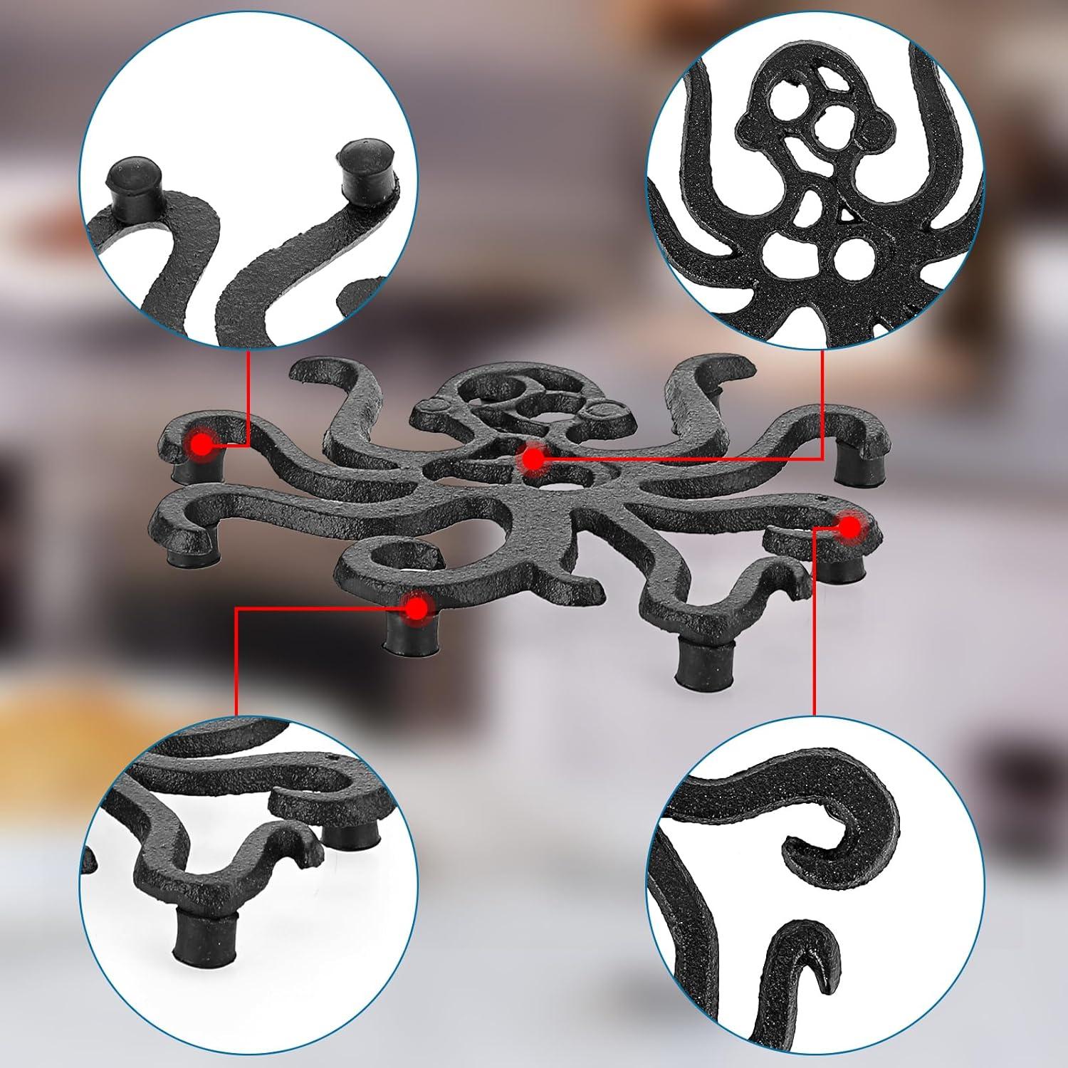 Trivet de Hierro Fundido Sumnacon 2 Pcs Pulpo Negro