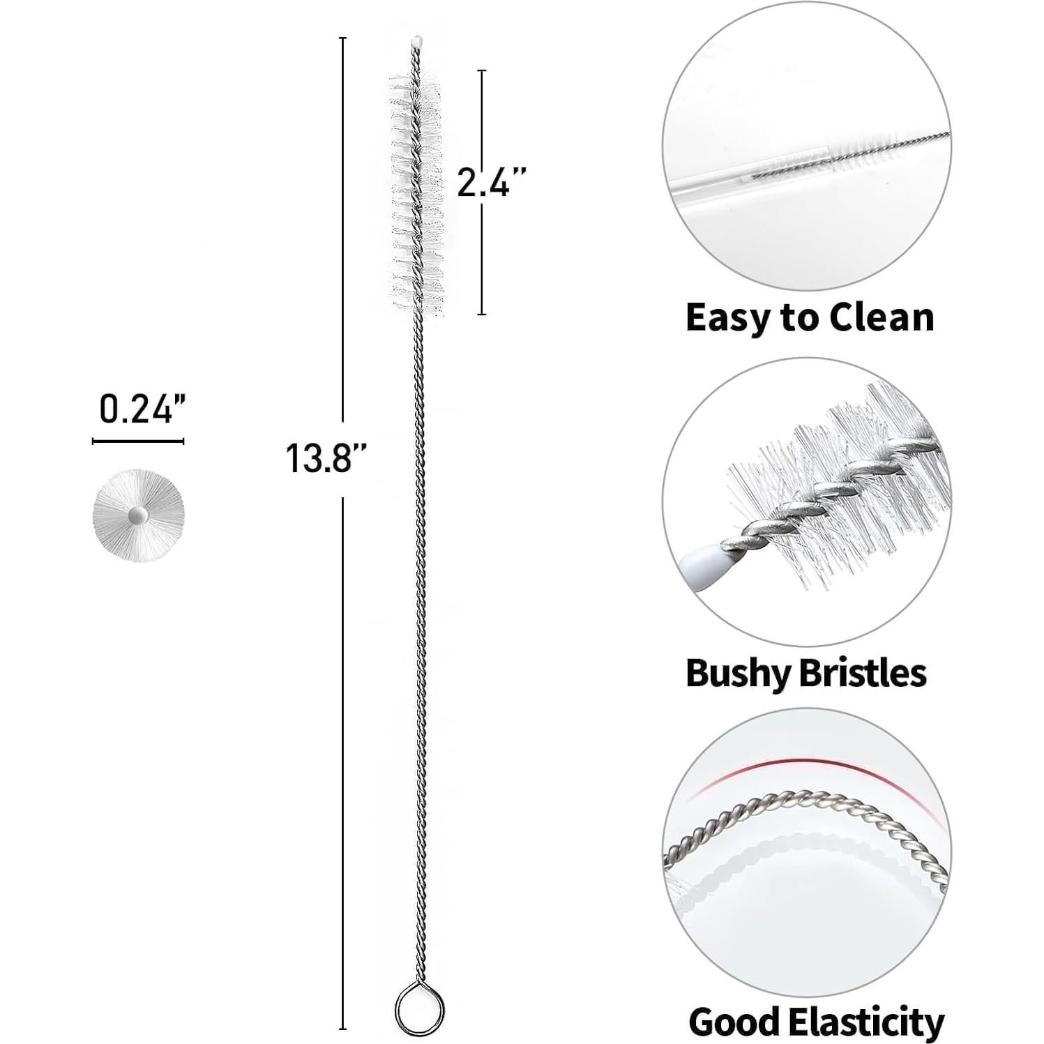 Straw Cleaner Brush Kit, 13.8" H x 0.24" W， Long Pipe Cleaning Brush ，for Straws on Tumbler, Water Bottle, Sippy Cup, and Pipes (2 Pack)