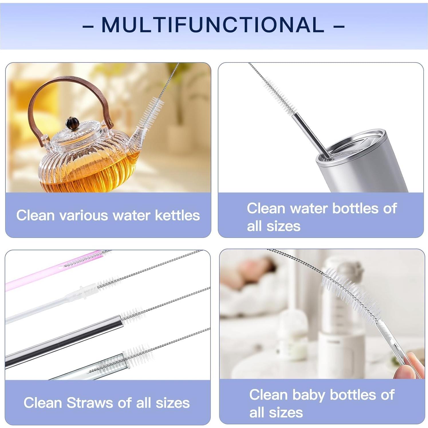 Straw Cleaner Brush Kit, 13.8" H x 0.24" W， Long Pipe Cleaning Brush ，for Straws on Tumbler, Water Bottle, Sippy Cup, and Pipes (2 Pack)