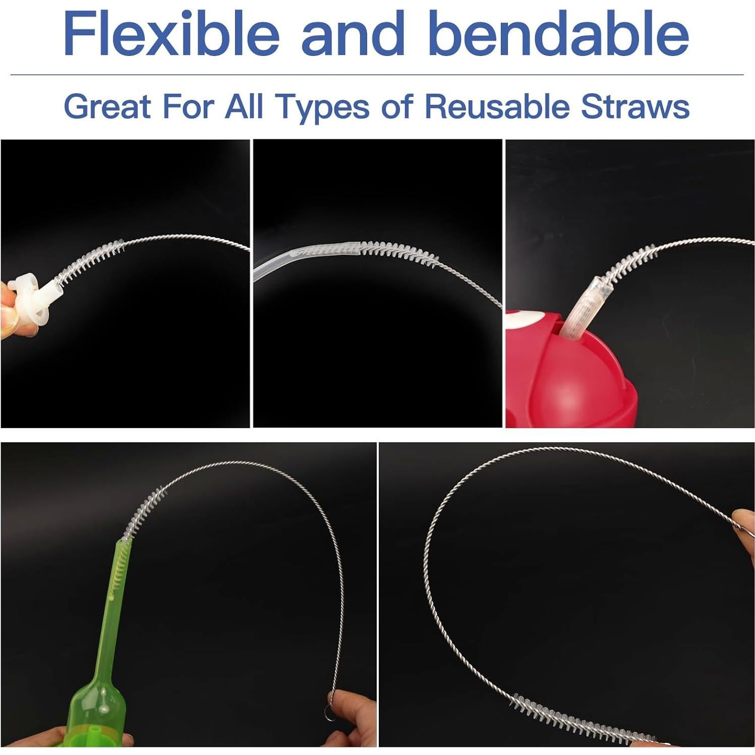 Straw Cleaner Brush Kit, 13.8" H x 0.24" W， Long Pipe Cleaning Brush ，for Straws on Tumbler, Water Bottle, Sippy Cup, and Pipes (2 Pack)