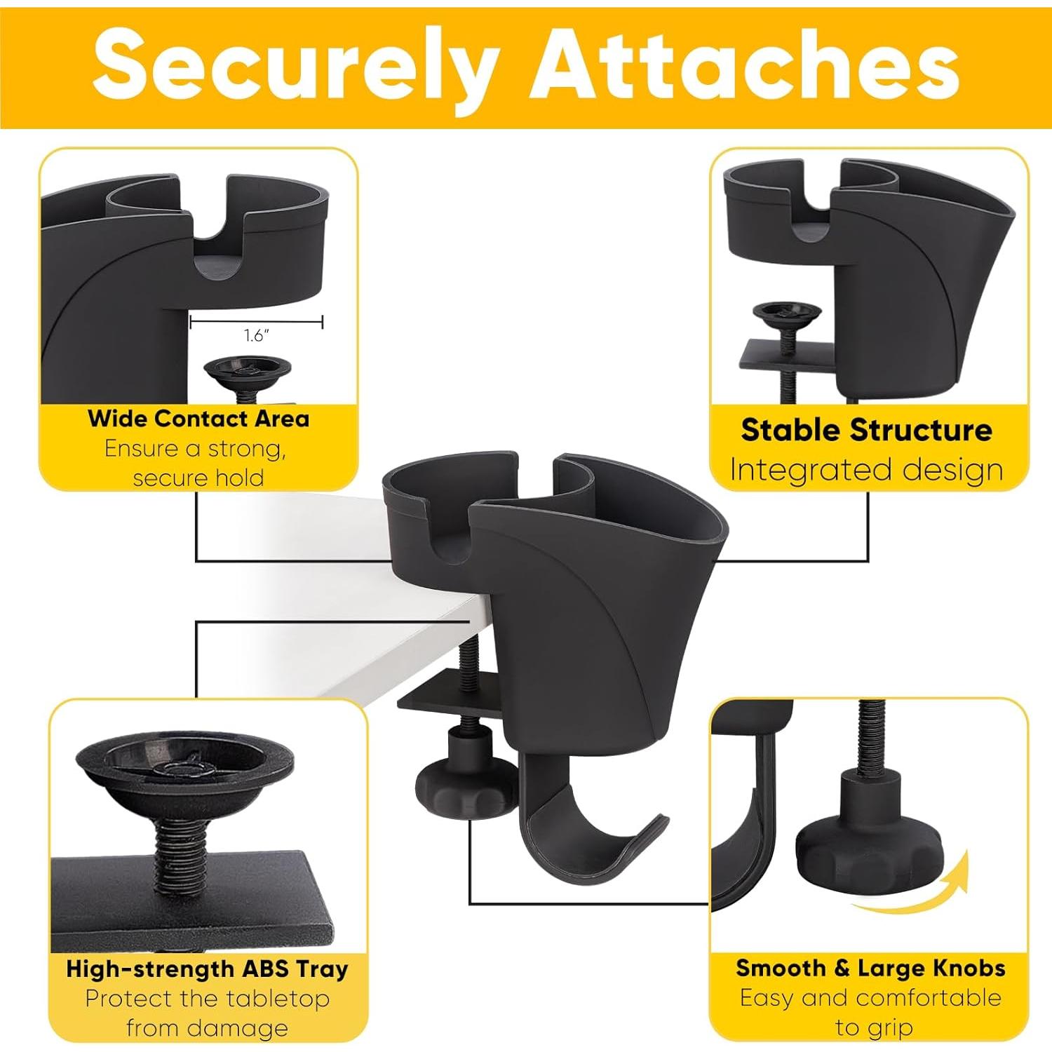 Soporte de Taza Clip en 1 OrgaFocus Negro Mate Ajustable