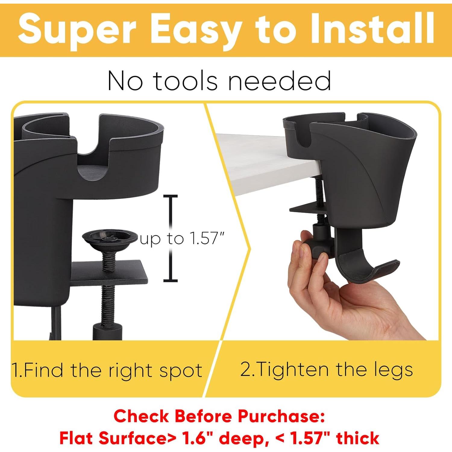 Soporte de Taza Clip en 1 OrgaFocus Negro Mate Ajustable