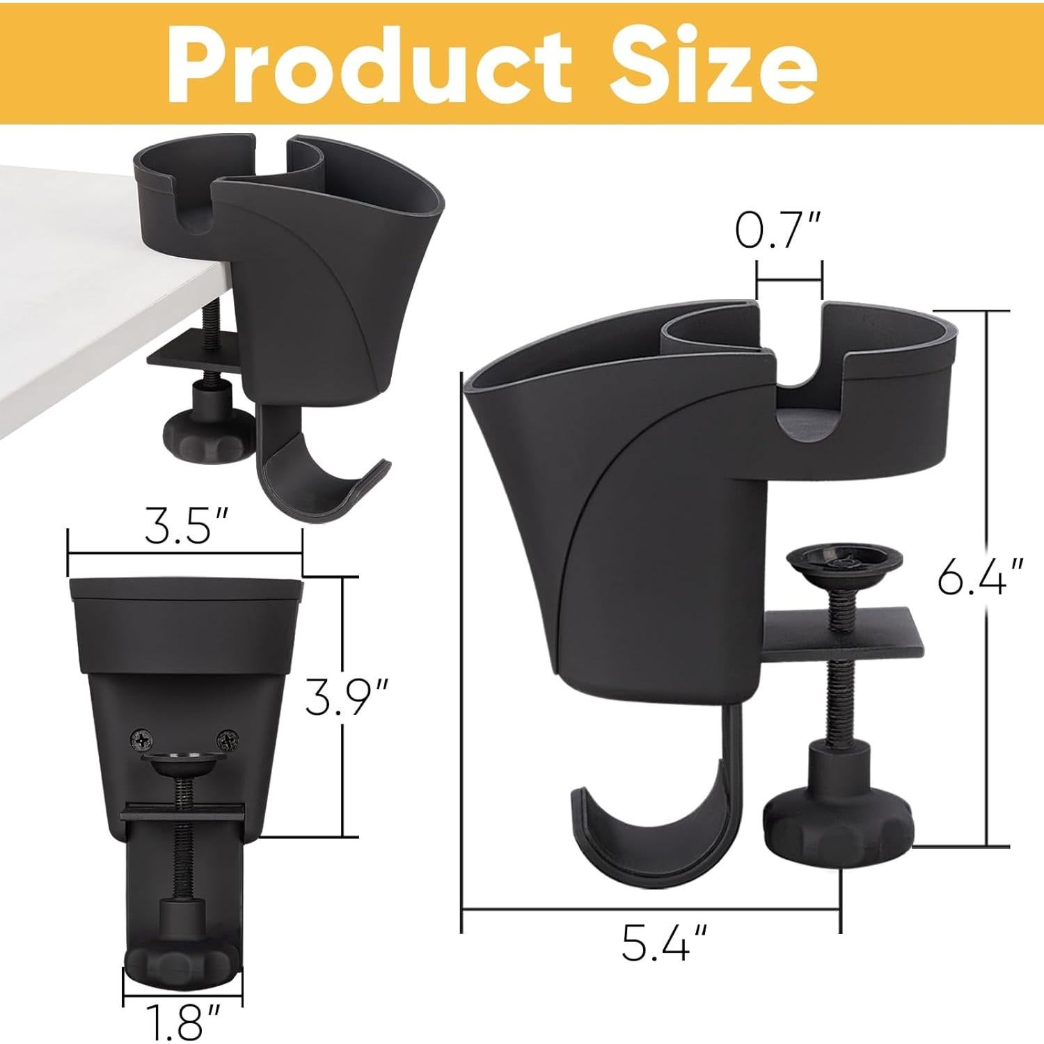 Soporte de Taza Clip en 1 OrgaFocus Negro Mate Ajustable