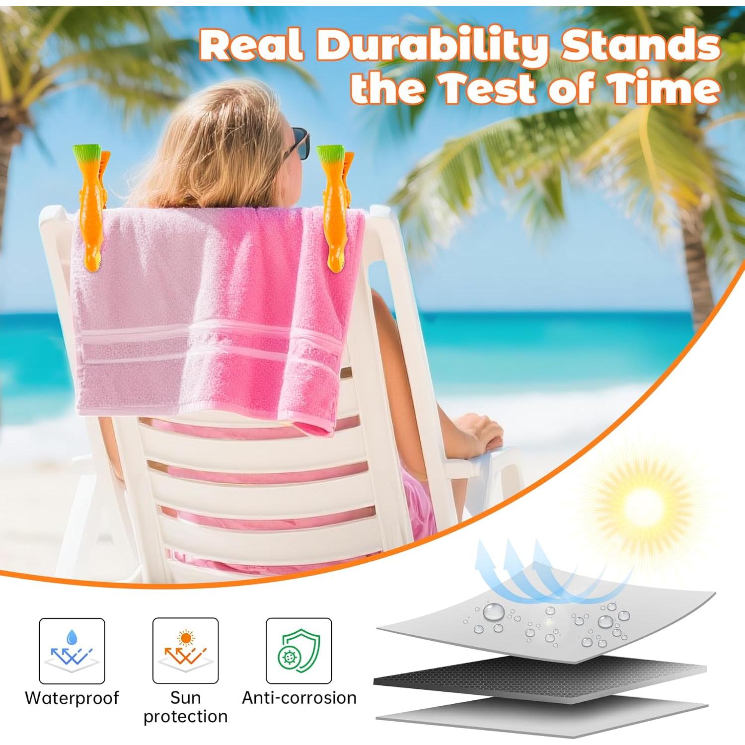 Paquete de 12 Clips para Toallas de Playa Autubin Jumbo Coloridos