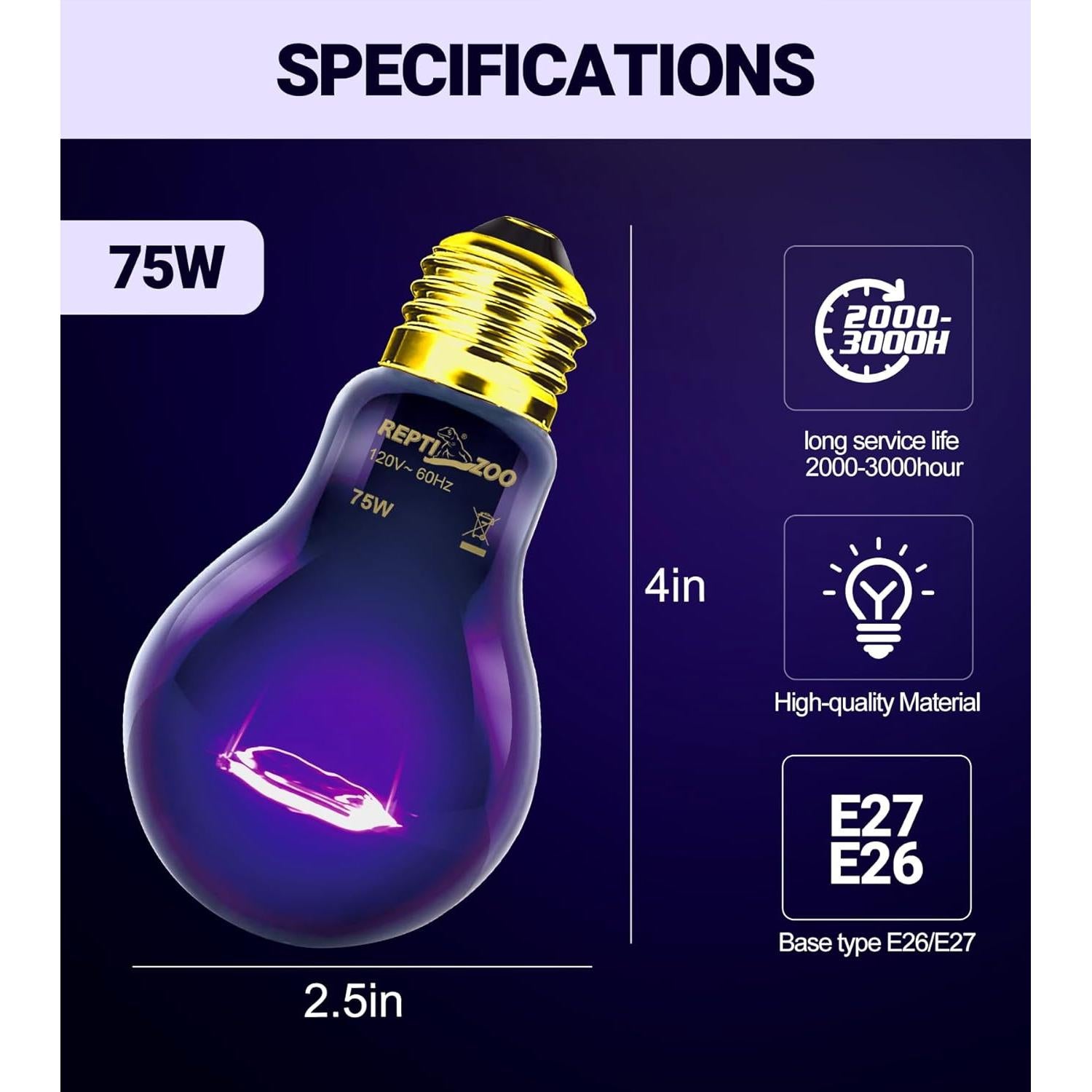 Lámpara de Calor Nocturna para Reptiles REPTI ZOO 75W E26/E27