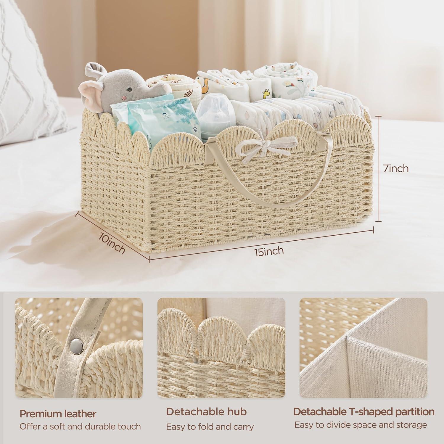 Cesta Grande para Pañales HBlife Beige, Organizador Portátil