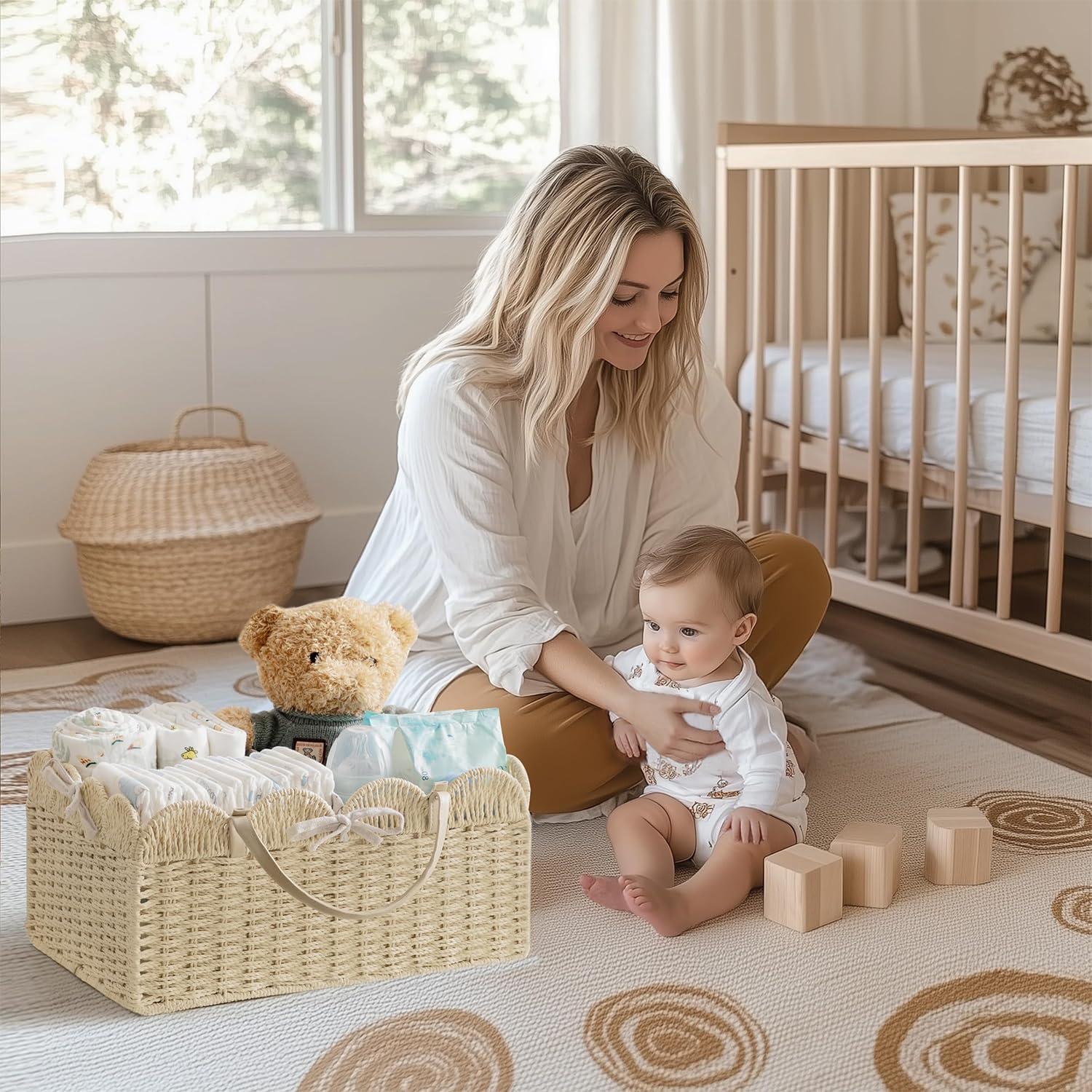 Cesta Grande para Pañales HBlife Beige, Organizador Portátil