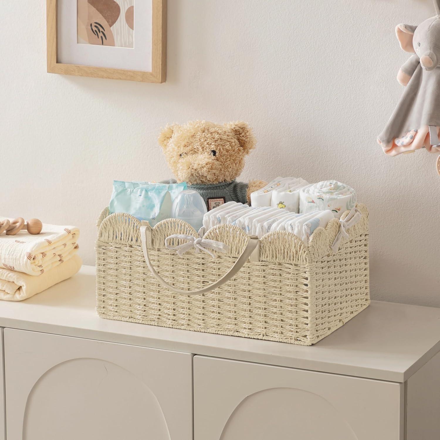 Cesta Grande para Pañales HBlife Beige, Organizador Portátil
