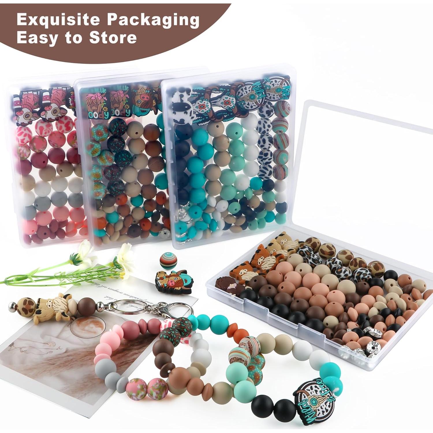 100PCS Silicone Beads Set, Lentil Rhinestone Spacer Print Silicone Beads 15mm and 12mm for Pens and Keychain Making（Brown Cow）