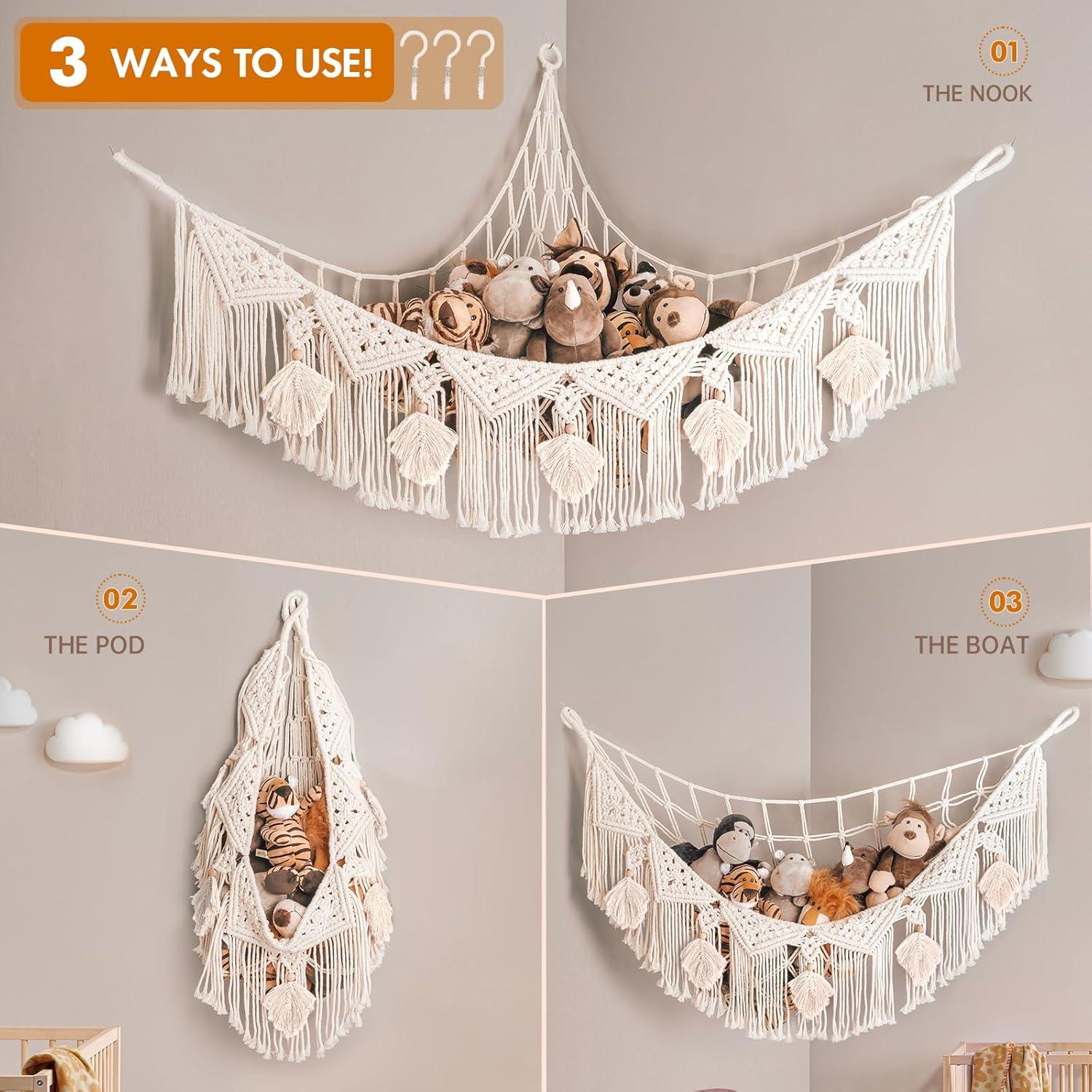 Hamaca de Almacenamiento de Juguetes Kordory Beige 119x99 cm