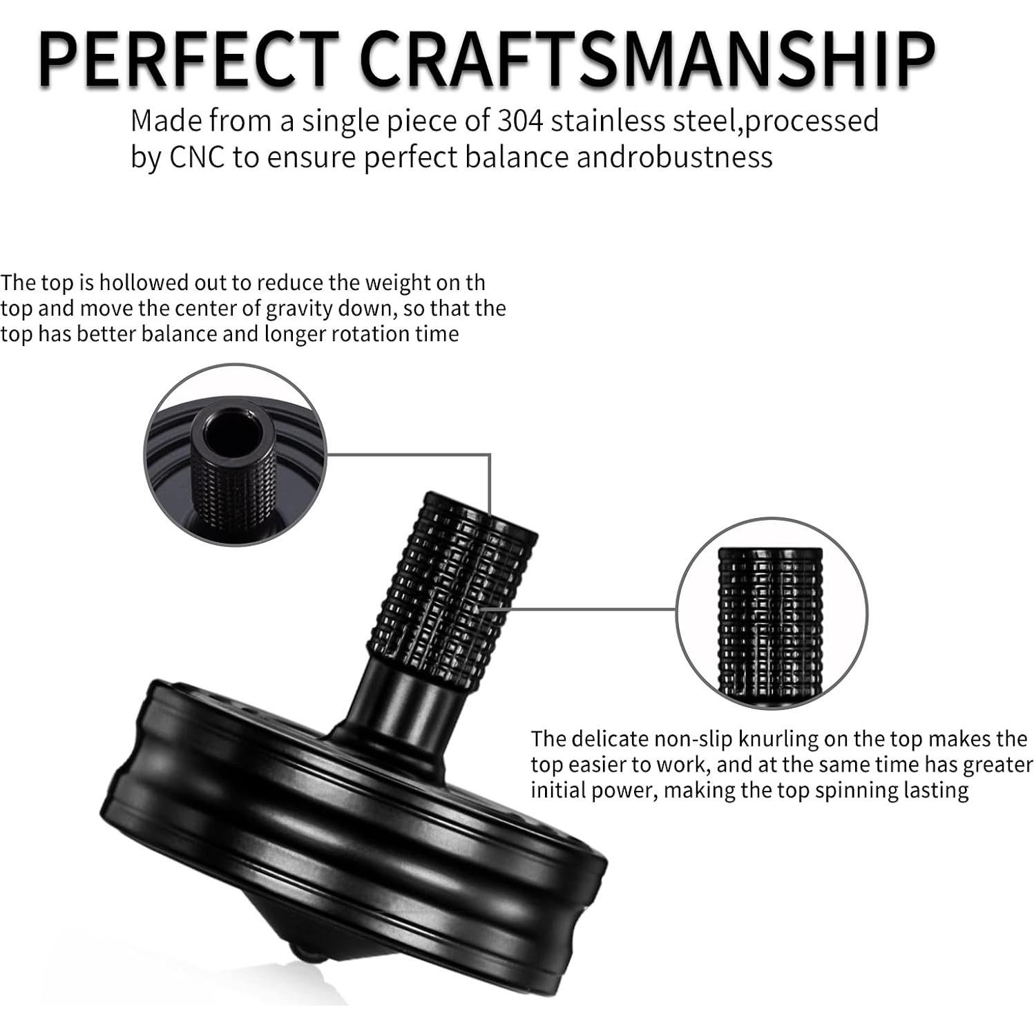 Trompo de Acero Inoxidable LOQATIDIS, 3 Piezas, Negro