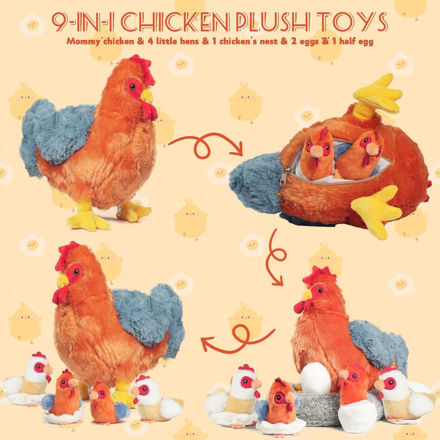 Peluches 9 en 1 Gallina Ponedora XYHQYB con Huevos y Pollitos