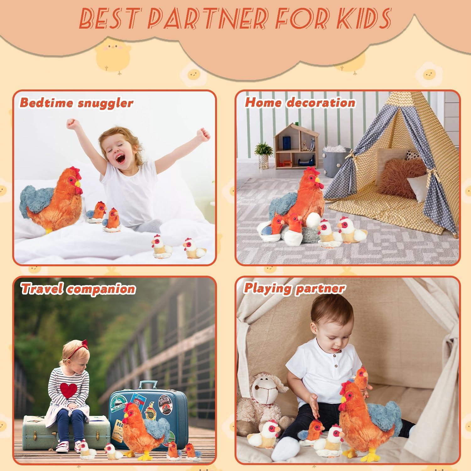 Peluches 9 en 1 Gallina Ponedora XYHQYB con Huevos y Pollitos