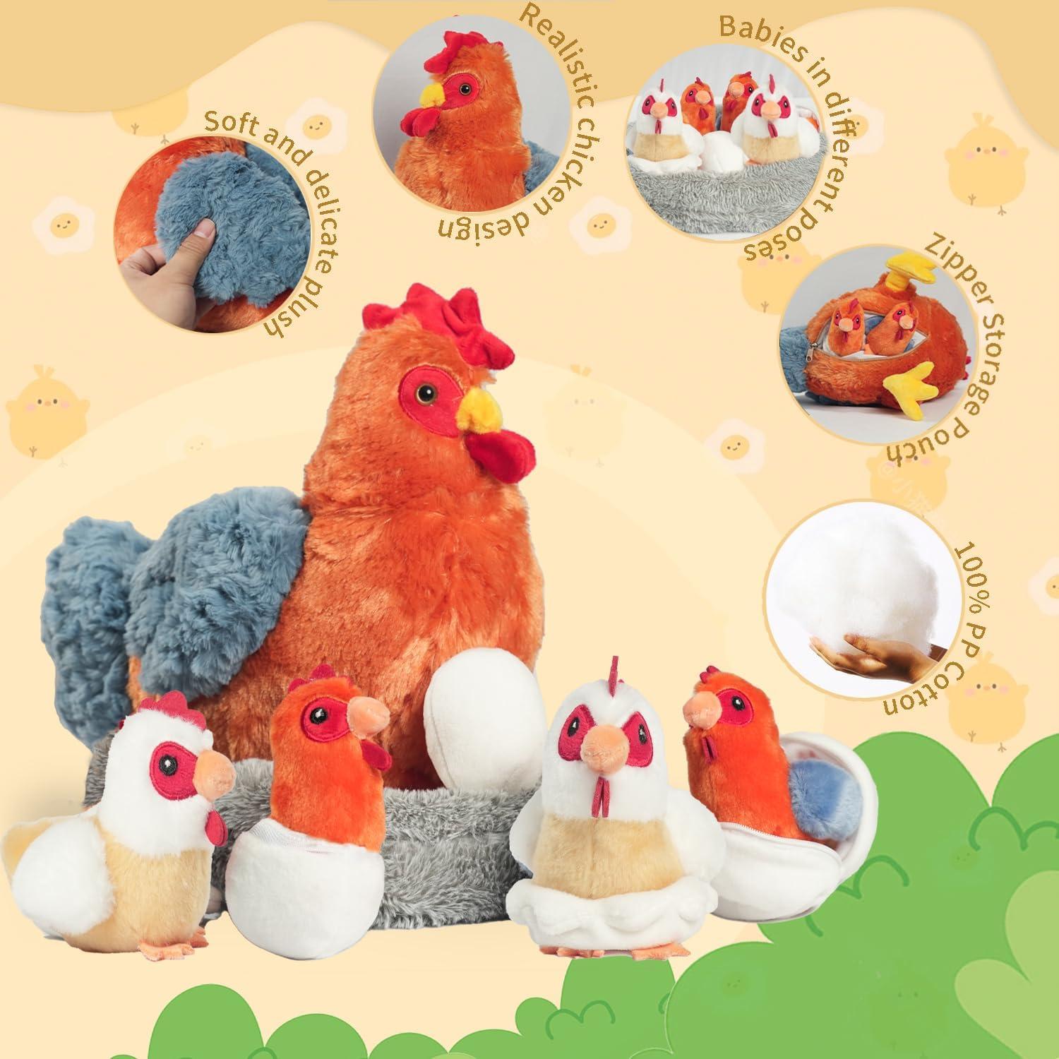 Peluches 9 en 1 Gallina Ponedora XYHQYB con Huevos y Pollitos
