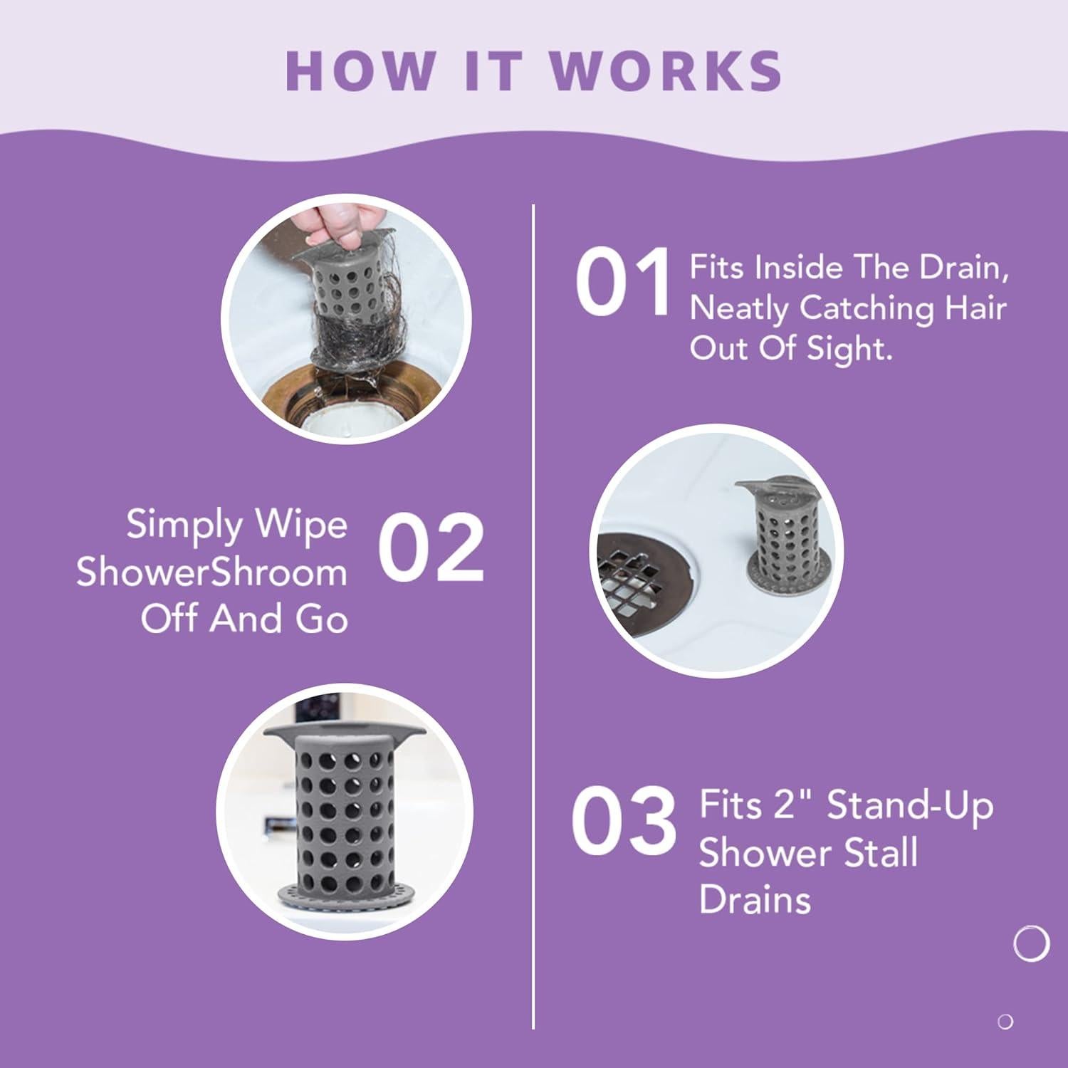 ShowerShroom Protector de Desagüe Ducha 5,08 cm Gris