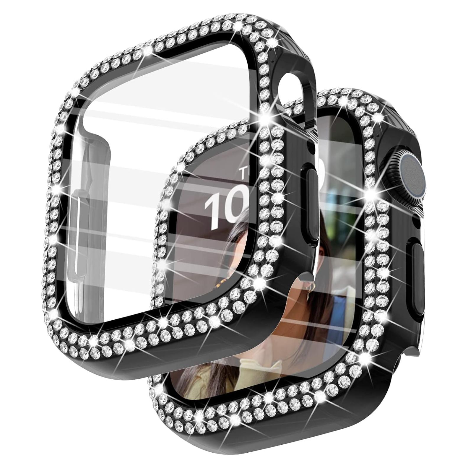 Funda protectora negra para Apple Watch 41mm con diamantes