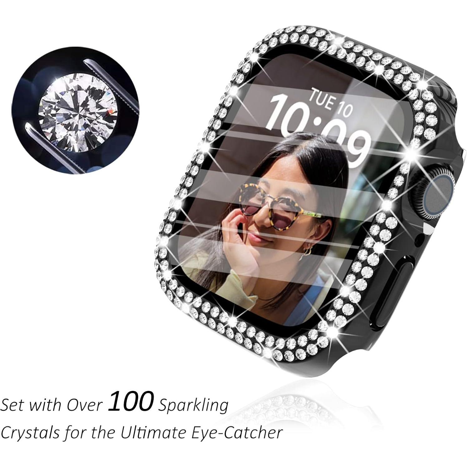 Funda protectora negra para Apple Watch 41mm con diamantes