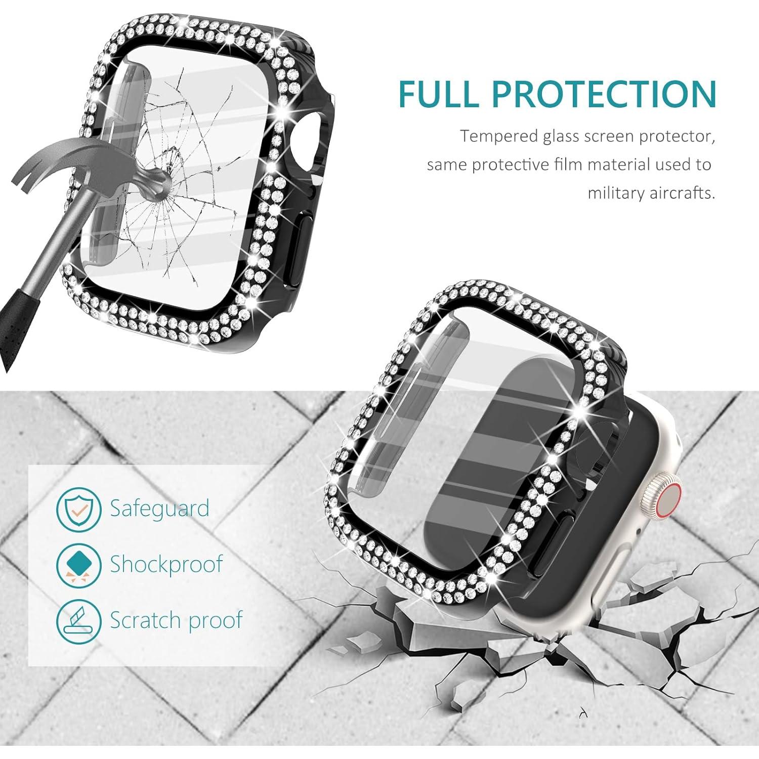 Funda protectora negra para Apple Watch 41mm con diamantes