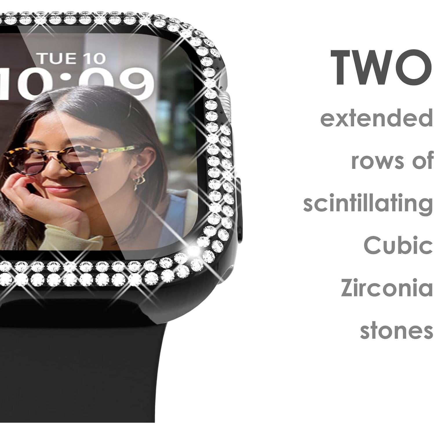 Funda protectora negra para Apple Watch 41mm con diamantes