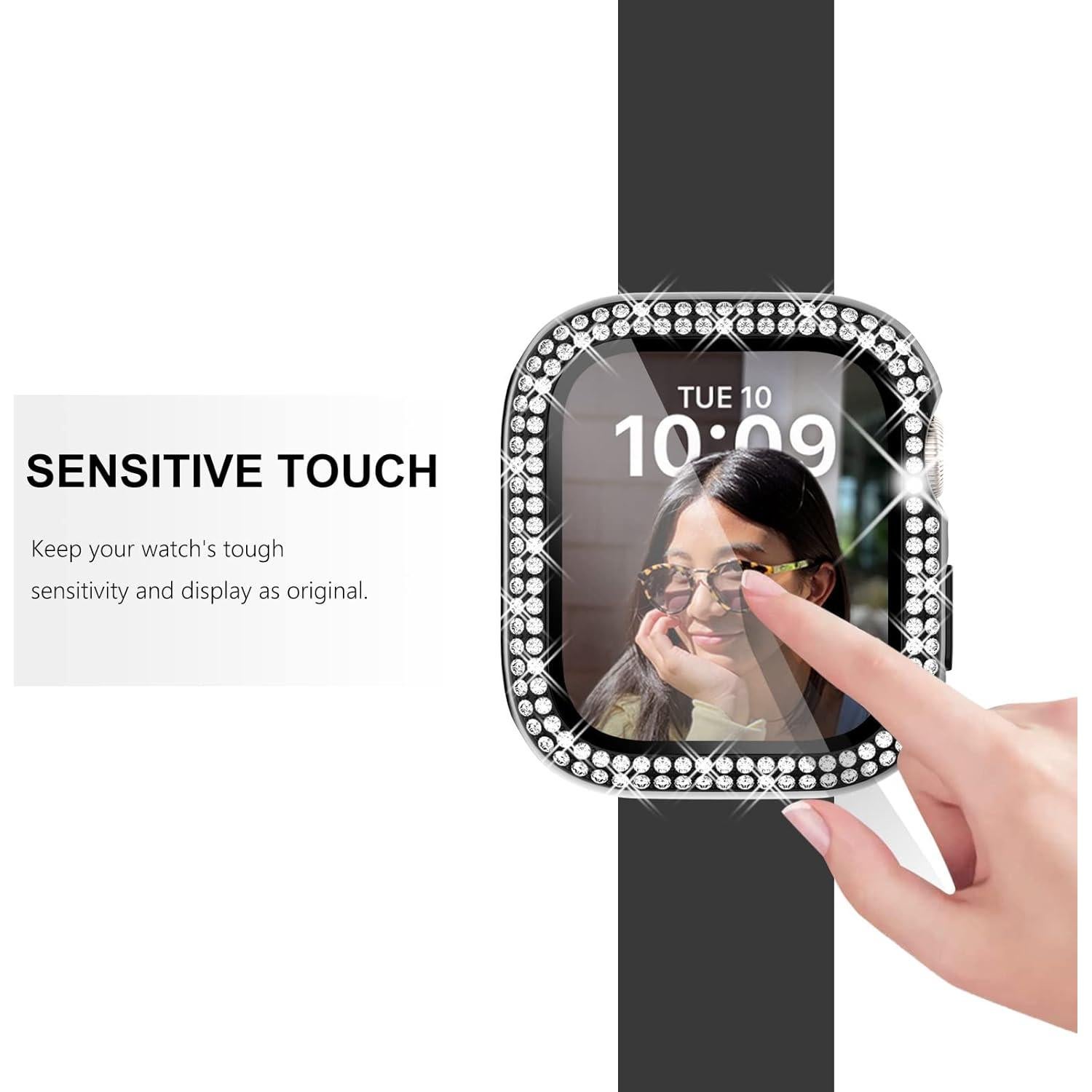 Funda protectora negra para Apple Watch 41mm con diamantes