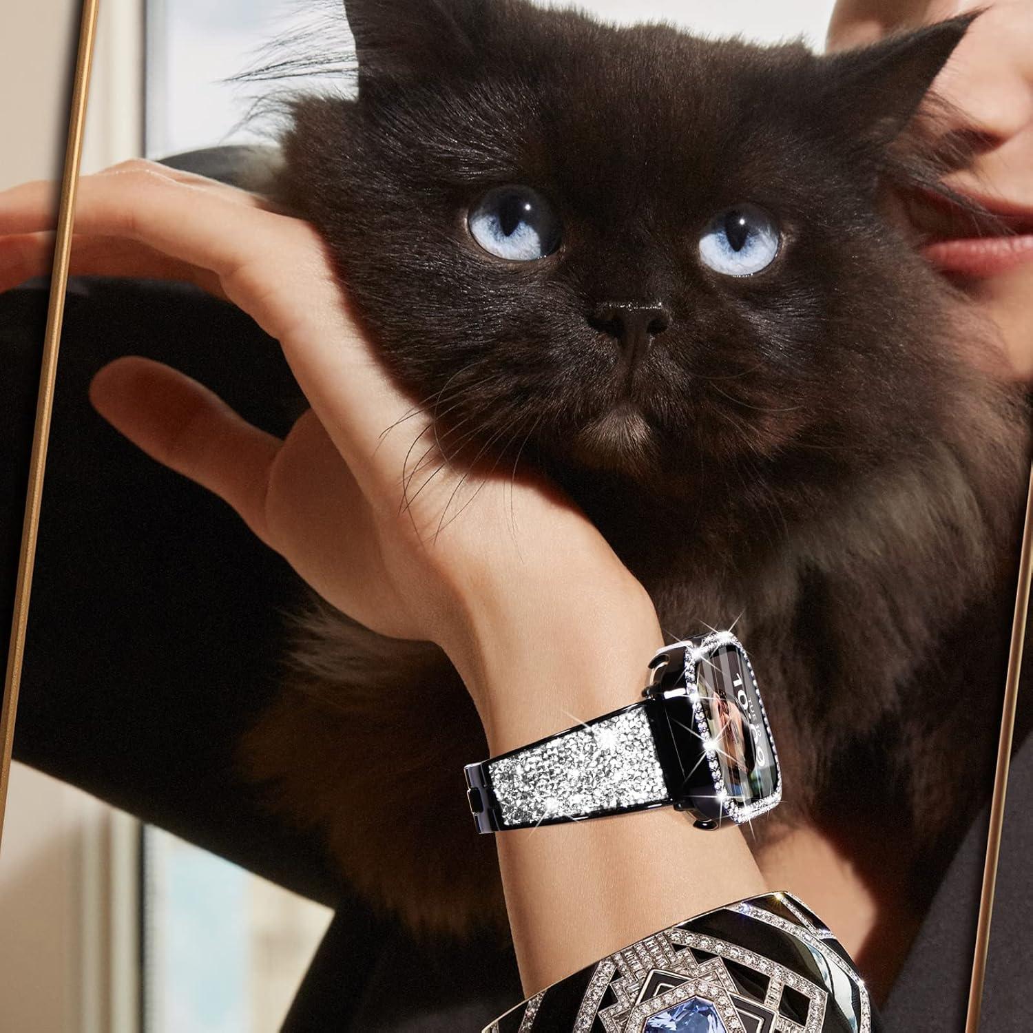 Funda protectora negra para Apple Watch 41mm con diamantes