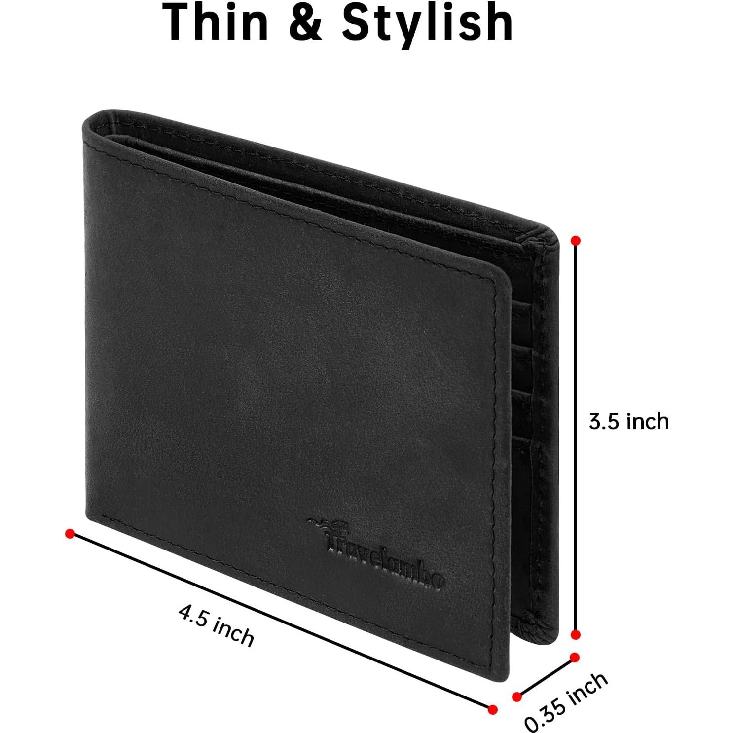 Cartera Bifold de Cuero Genuino Travelambo con Bloqueo RFID