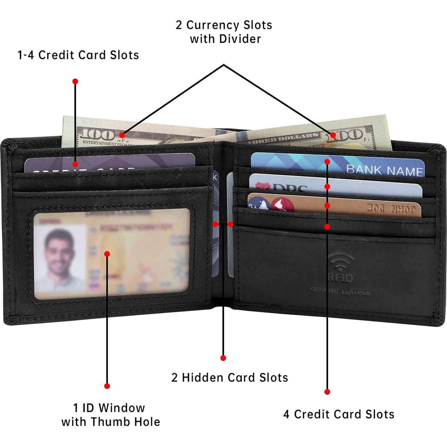 Cartera Bifold de Cuero Genuino Travelambo con Bloqueo RFID