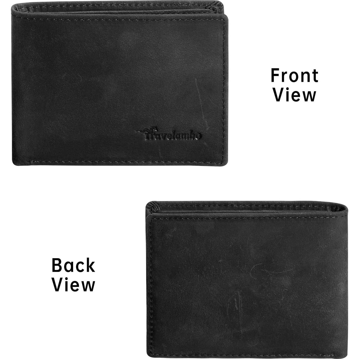 Cartera Bifold de Cuero Genuino Travelambo con Bloqueo RFID