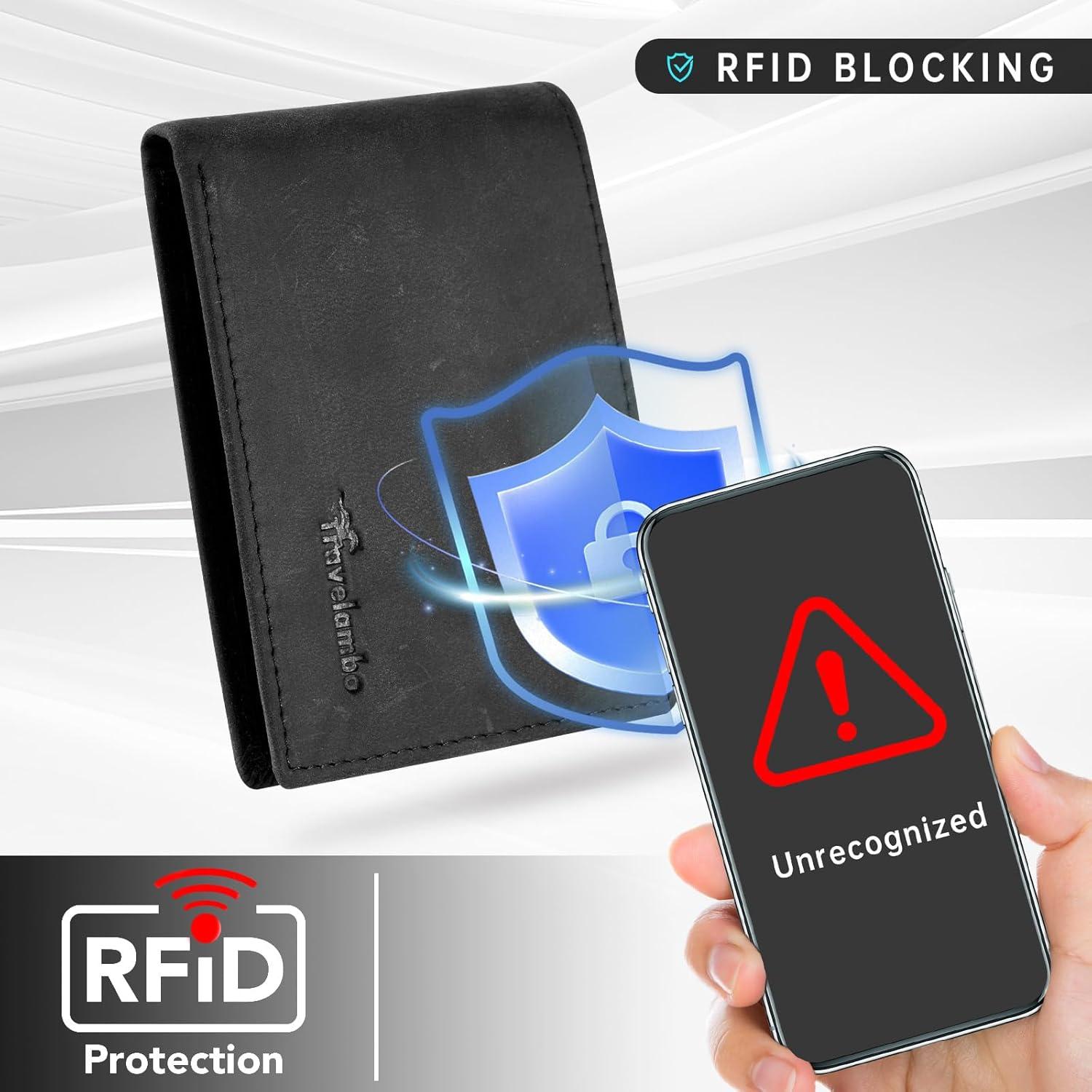 Cartera Bifold de Cuero Genuino Travelambo con Bloqueo RFID