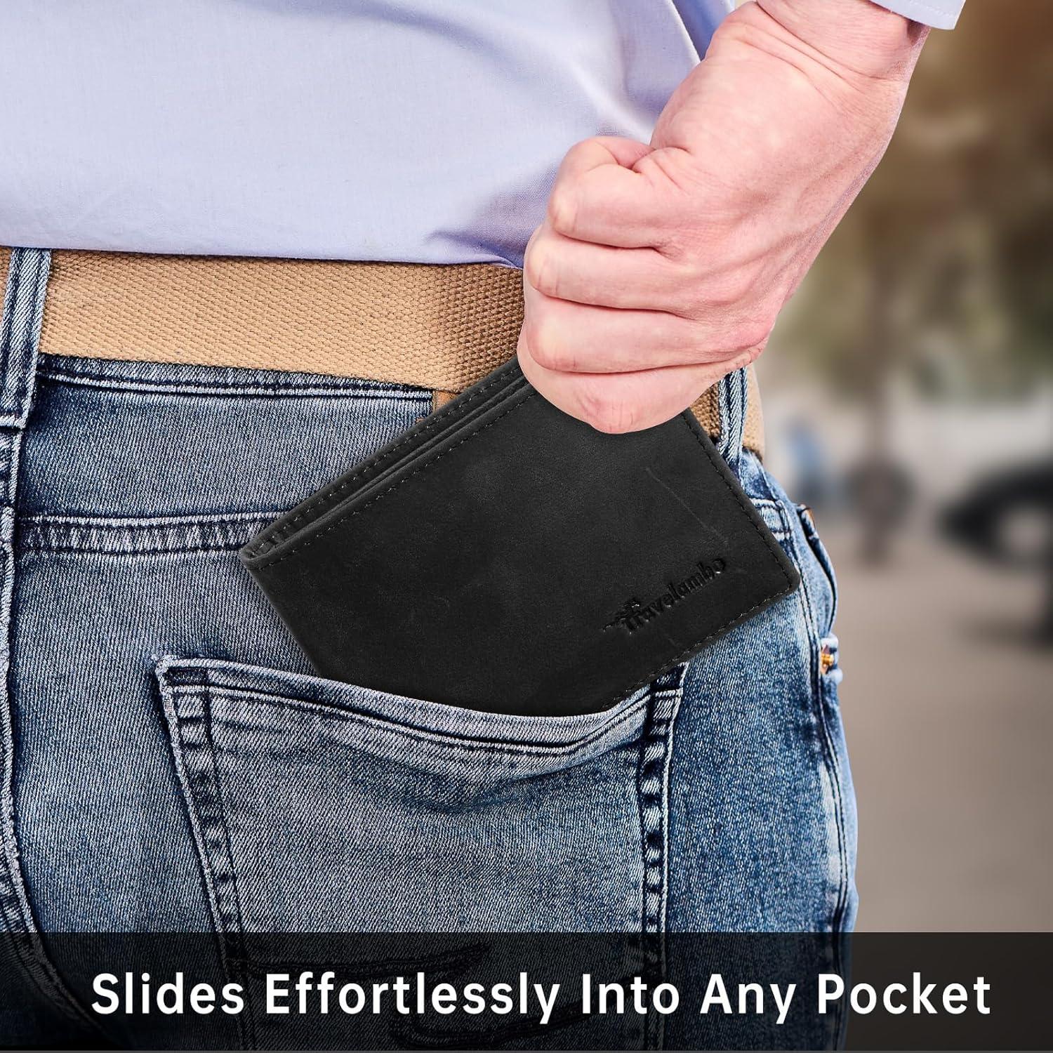 Cartera Bifold de Cuero Genuino Travelambo con Bloqueo RFID