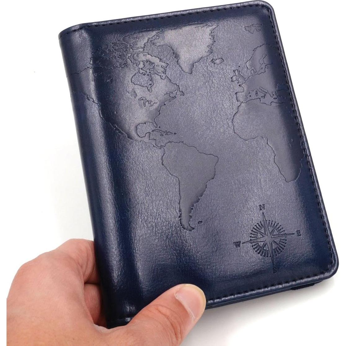 Funda de Pasaporte RFID Kandouren Cuero PU Mapa Azul