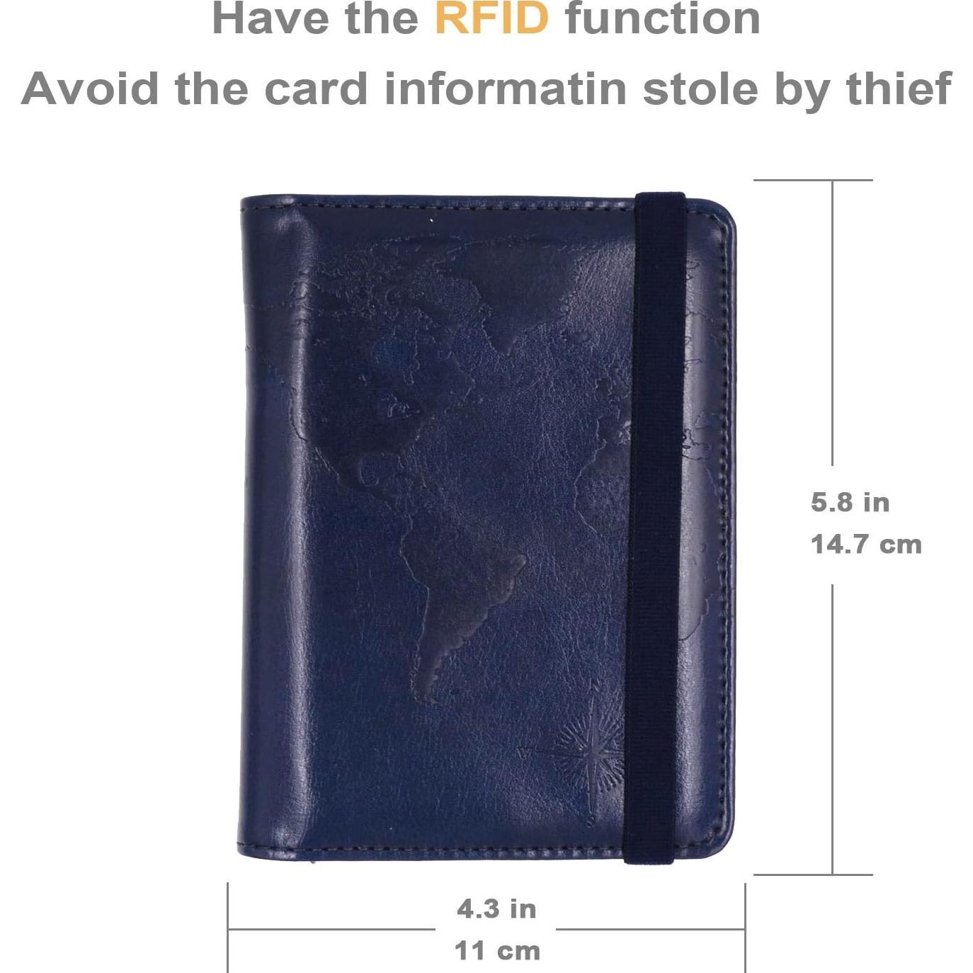 Funda de Pasaporte RFID Kandouren Cuero PU Mapa Azul