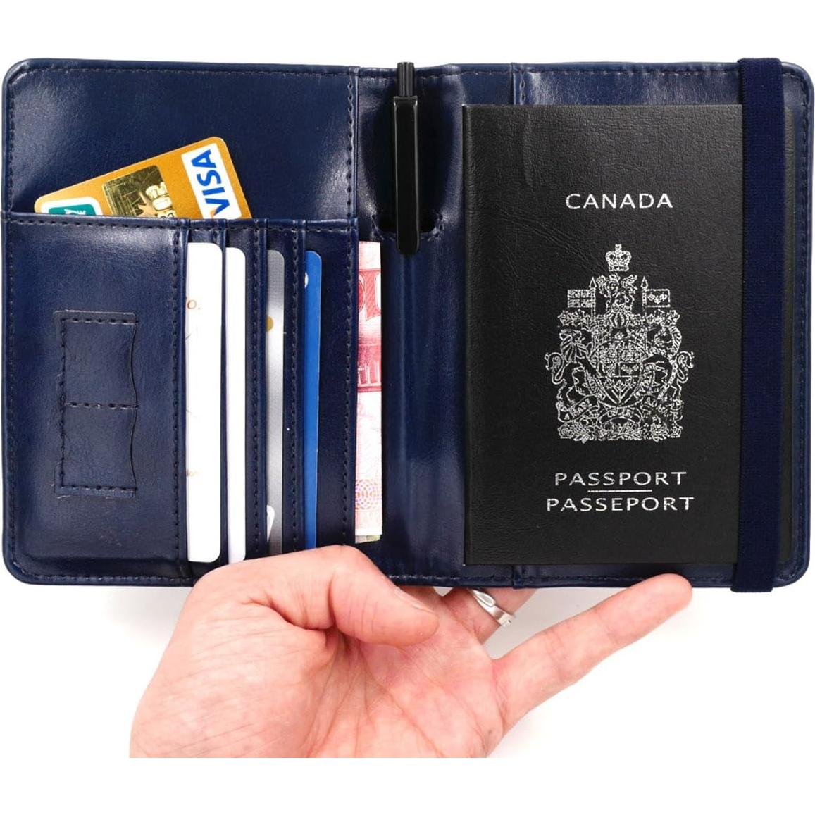 Funda de Pasaporte RFID Kandouren Cuero PU Mapa Azul
