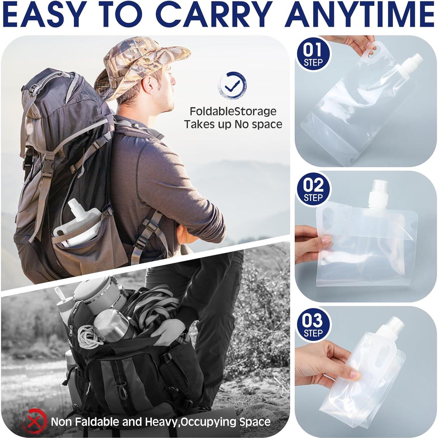 Maxdot 4 Botellas de Agua Colapsables 1L con Clip para Camping