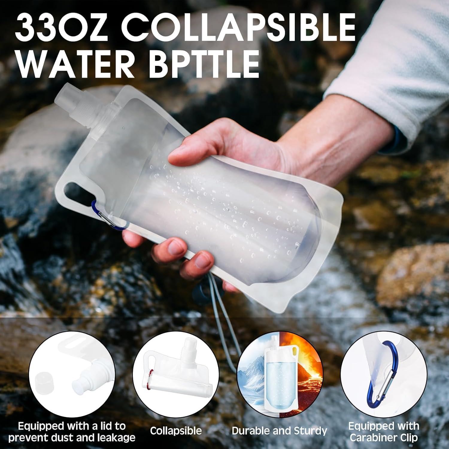 Maxdot 4 Botellas de Agua Colapsables 1L con Clip para Camping