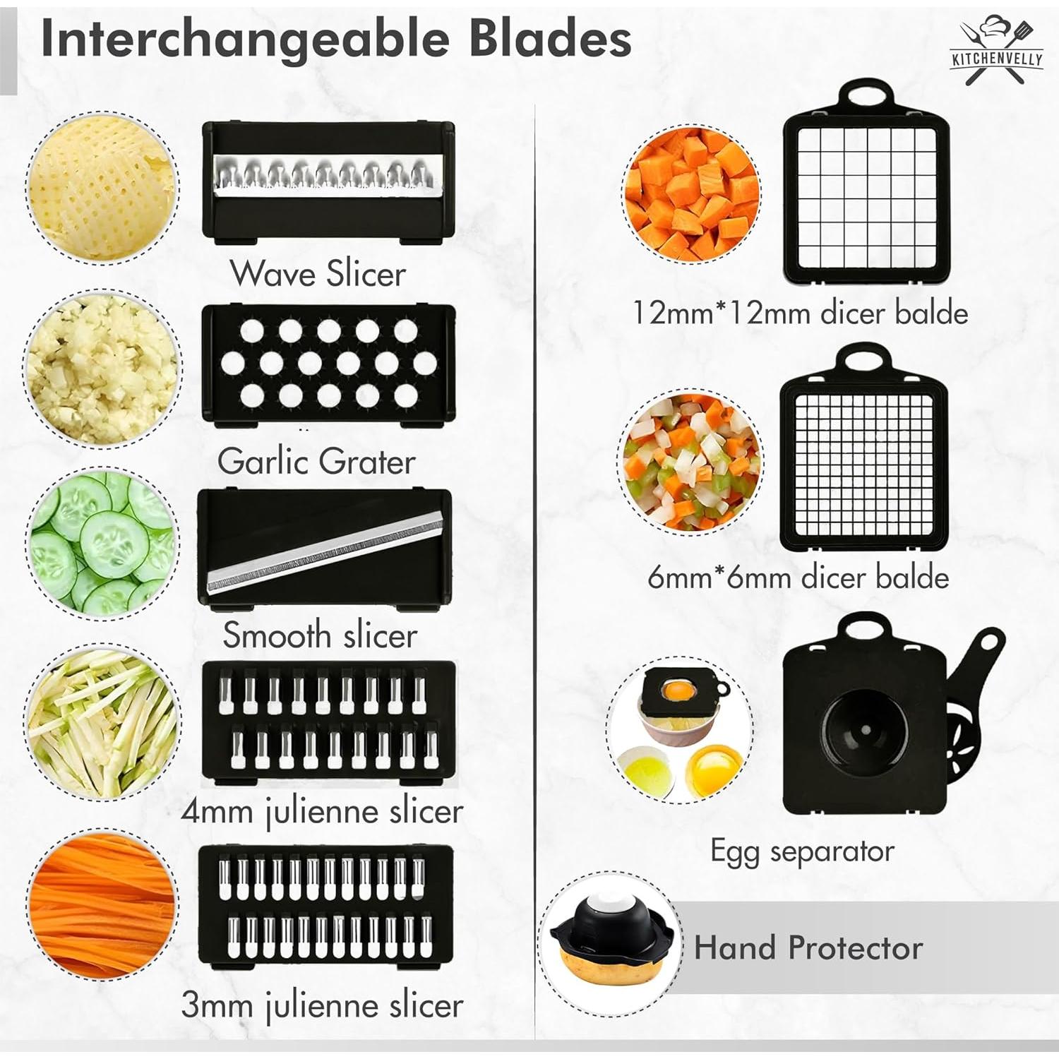 Cortador de Verduras 16 en 1 KitchenVelly - Multifuncional Negro