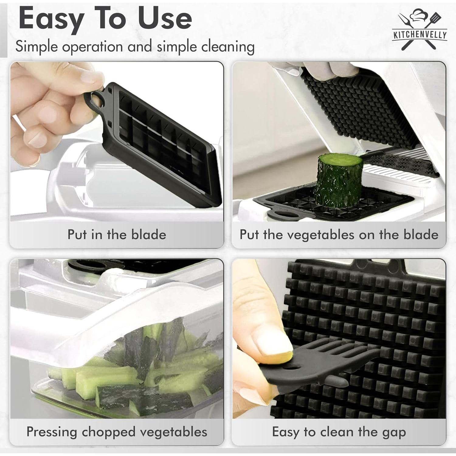 Cortador de Verduras 16 en 1 KitchenVelly - Multifuncional Negro