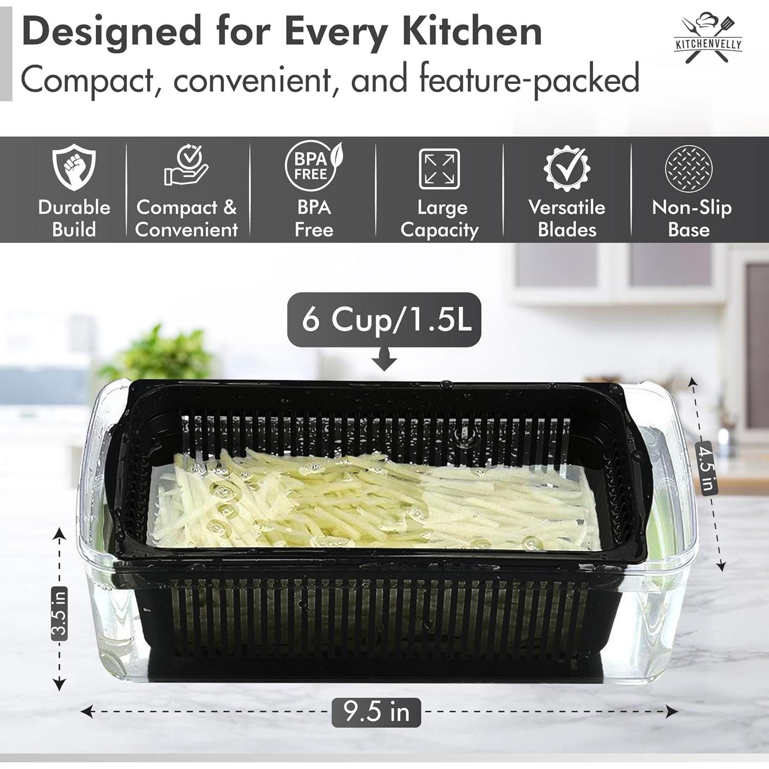 Cortador de Verduras 16 en 1 KitchenVelly - Multifuncional Negro