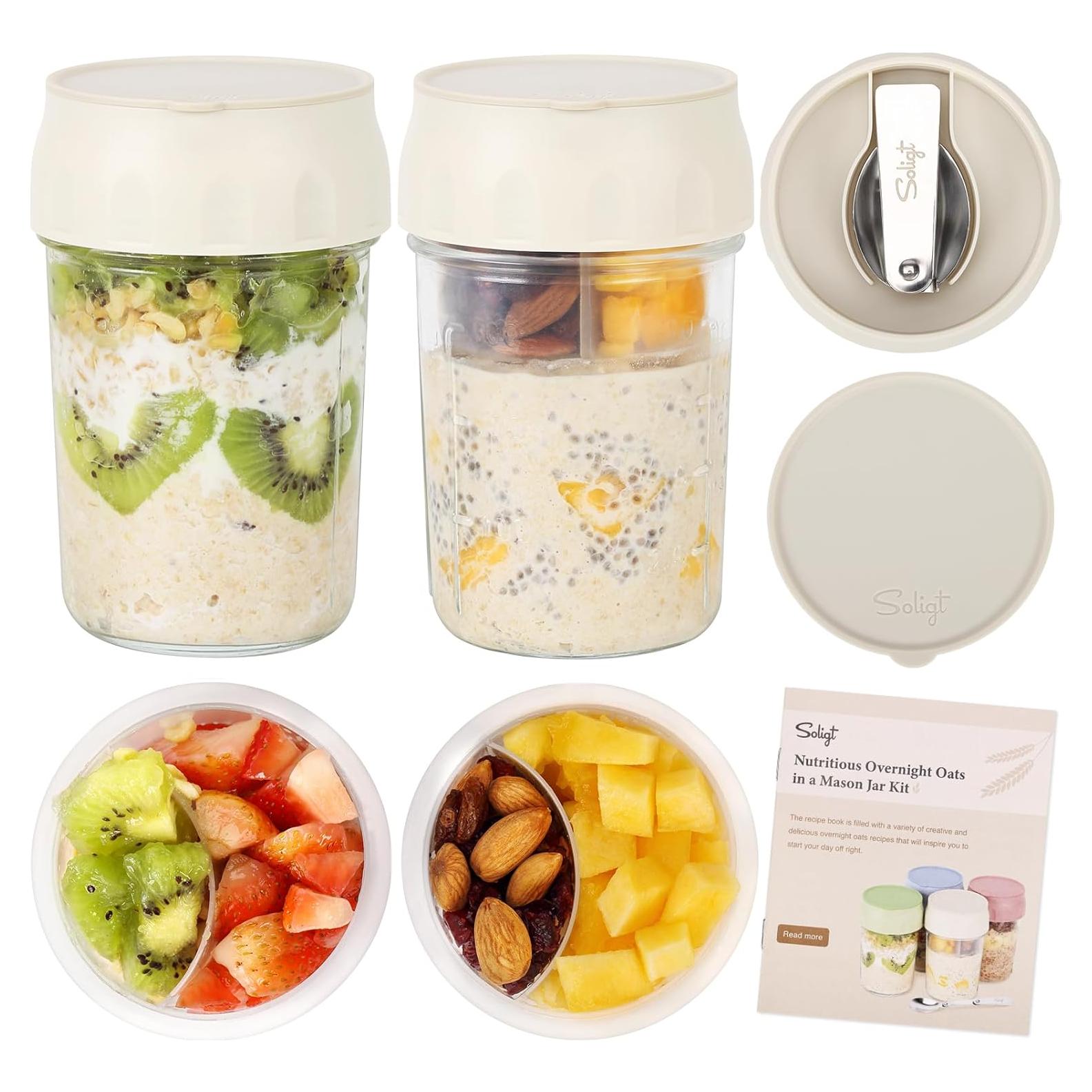 Contenedores de Avena Nocturna Soligt 2 Set 16oz con Tapa