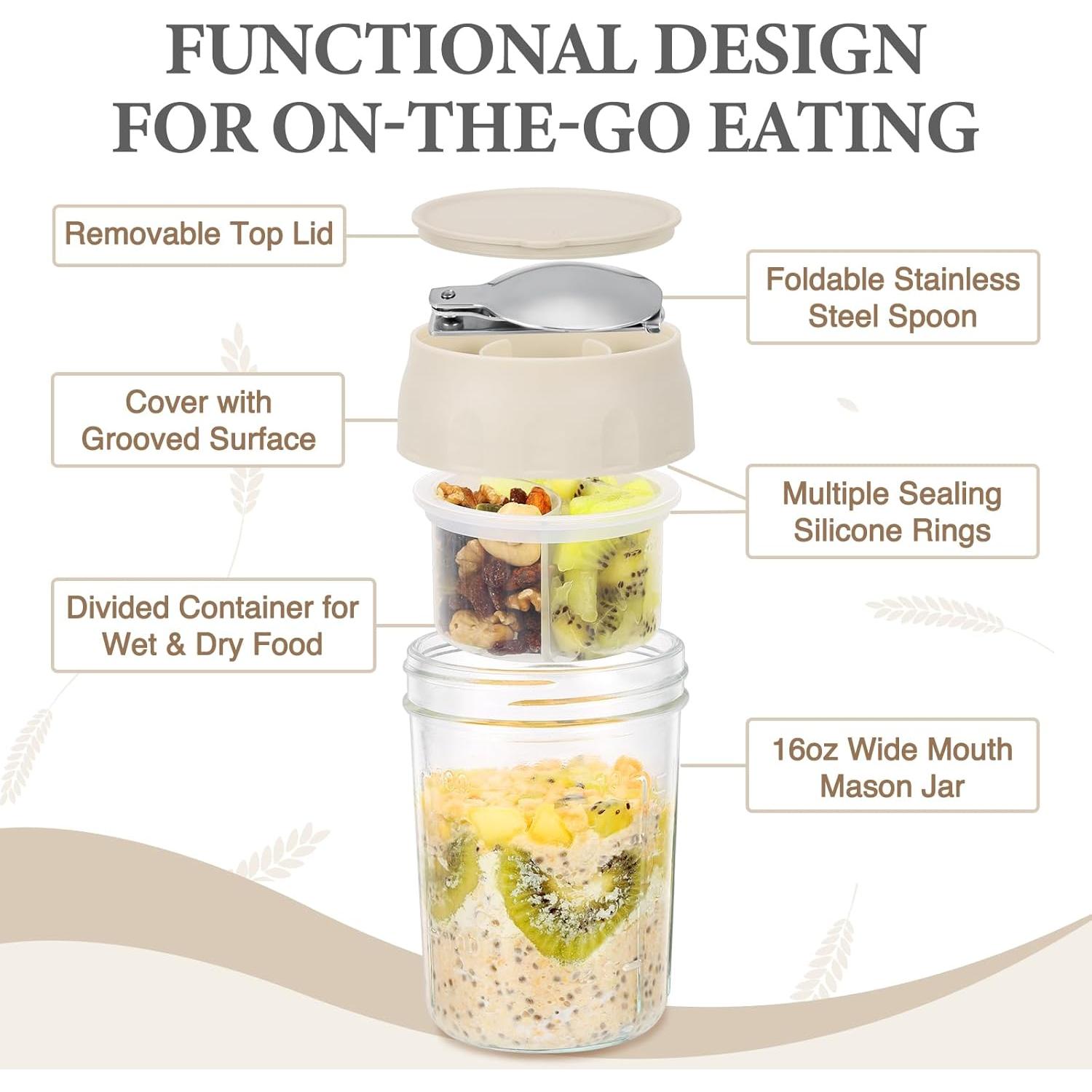 Contenedores de Avena Nocturna Soligt 2 Set 16oz con Tapa