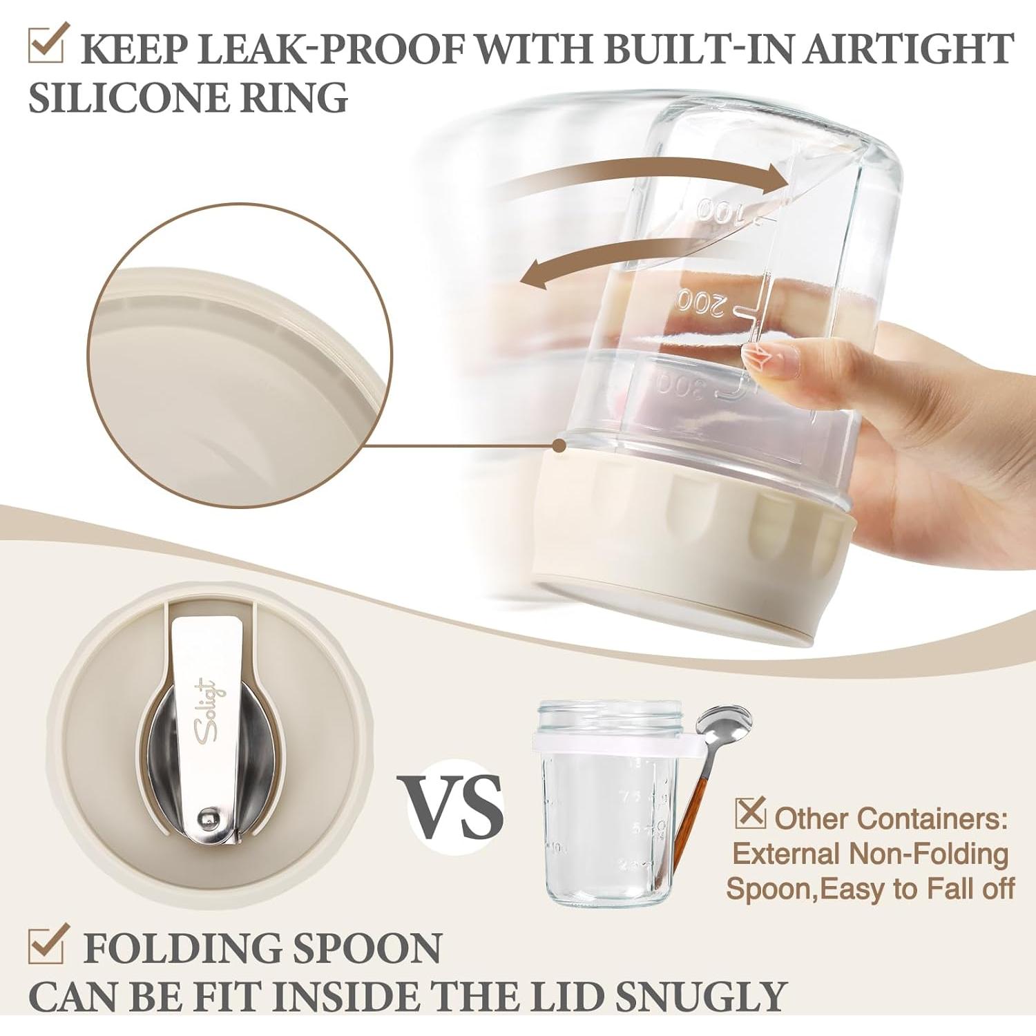 Contenedores de Avena Nocturna Soligt 2 Set 16oz con Tapa