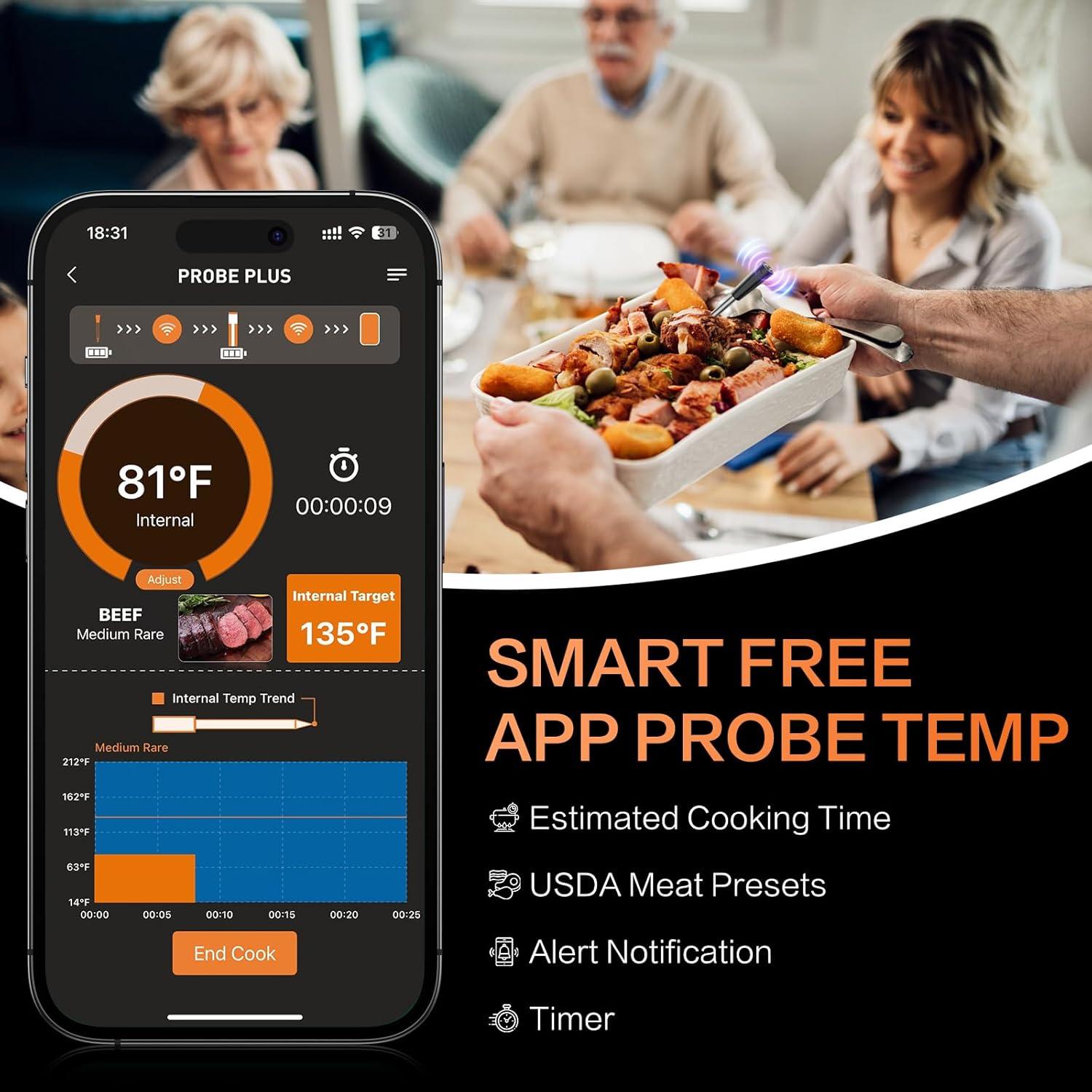 Termómetro de Carne Digital Inalámbrico eboboin 70m para BBQ