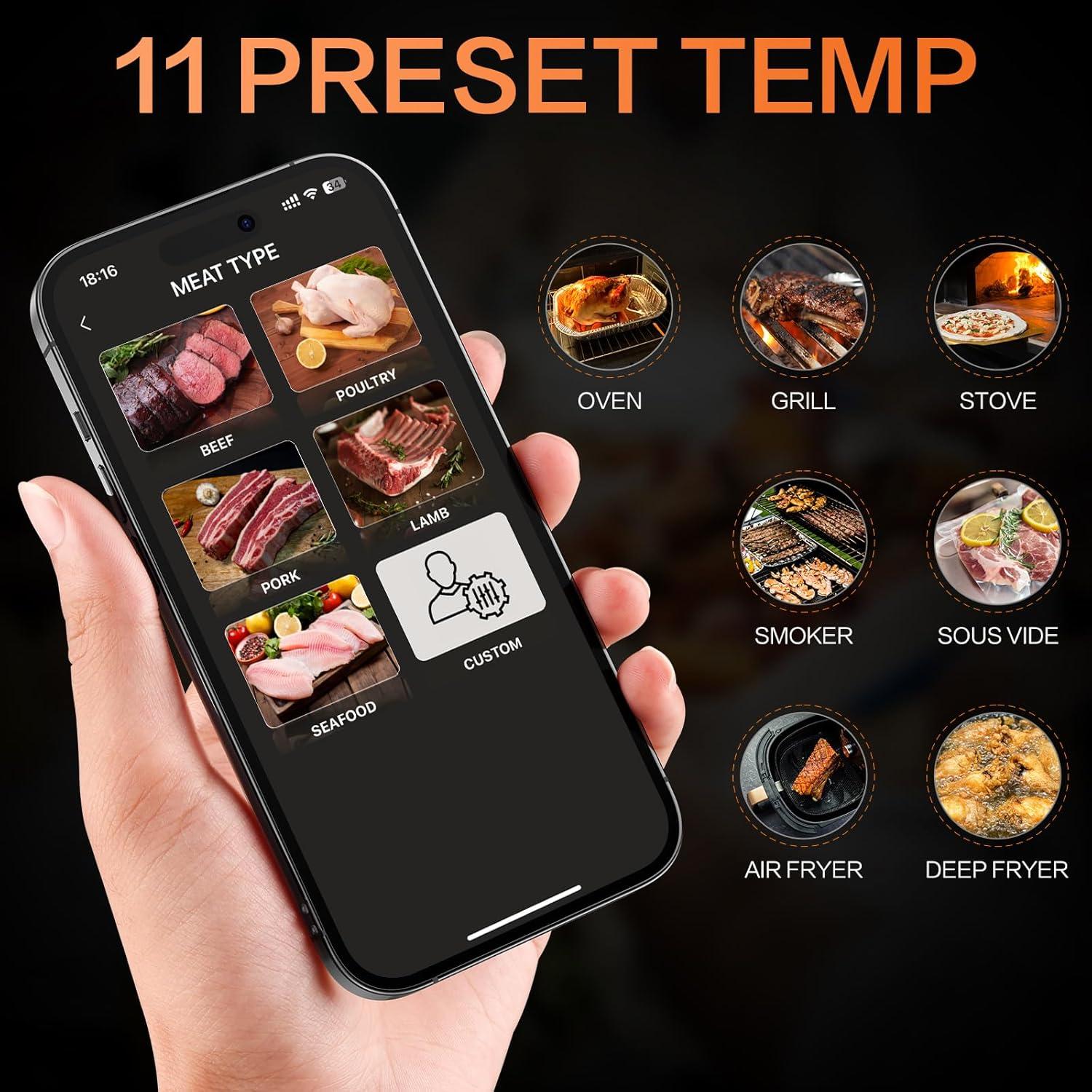 Termómetro de Carne Digital Inalámbrico eboboin 70m para BBQ