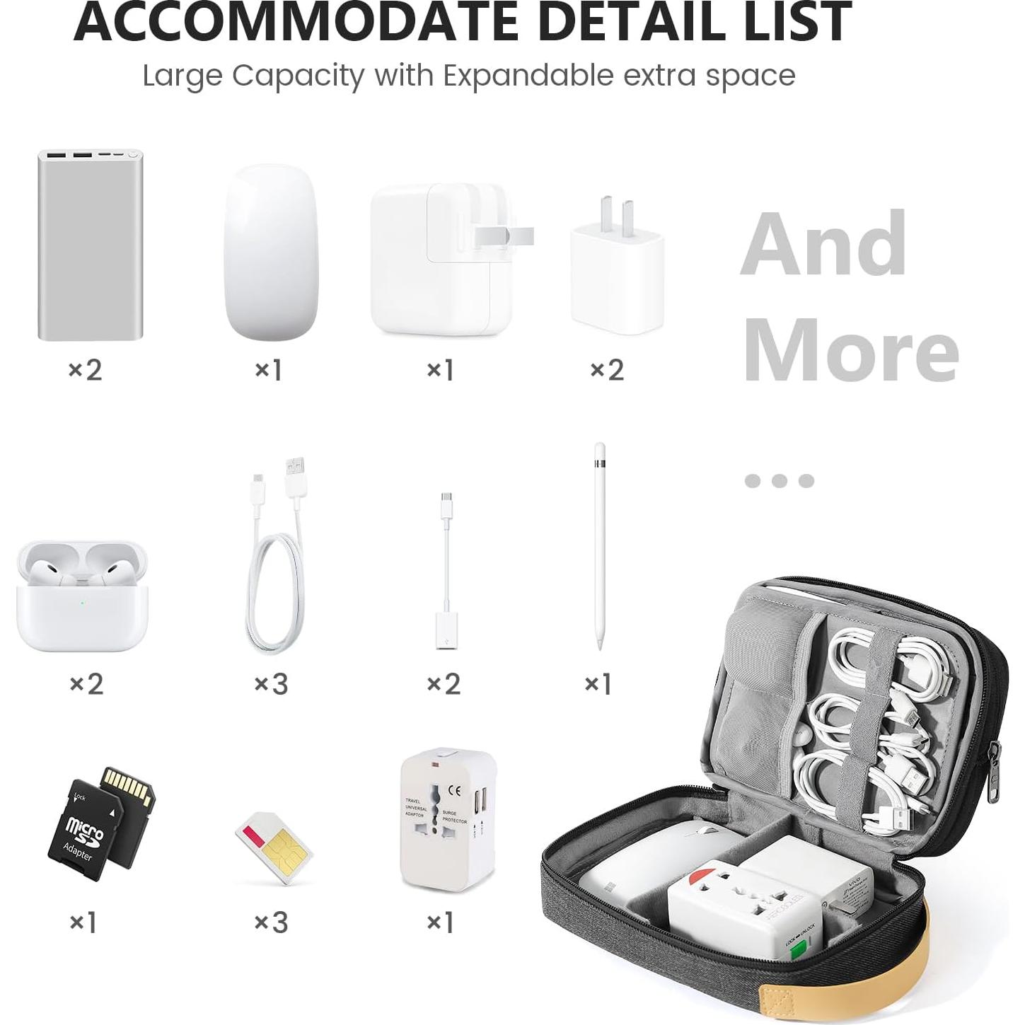 Organizador de Cables Travelkin Negro, Estuche Impermeable 21.1x14cm