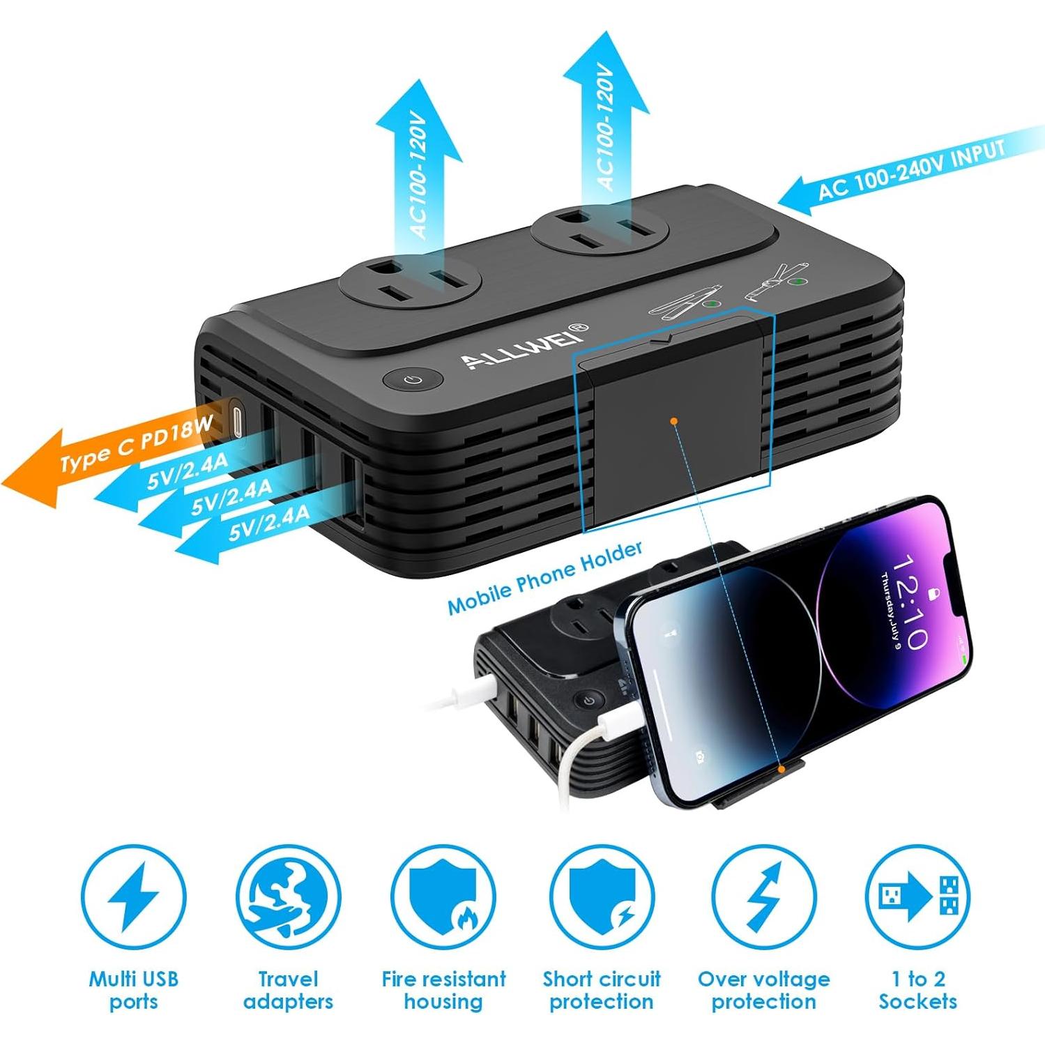 Convertidor de Voltaje ALLWEI 220V a 110V para Viajes