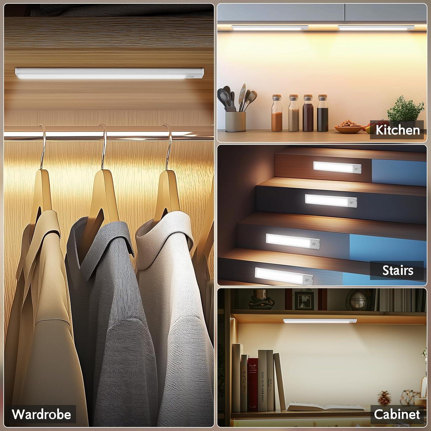 Luces Bajo Gabinete Inalámbricas LNRYY - 4 Piezas LED con Sensor