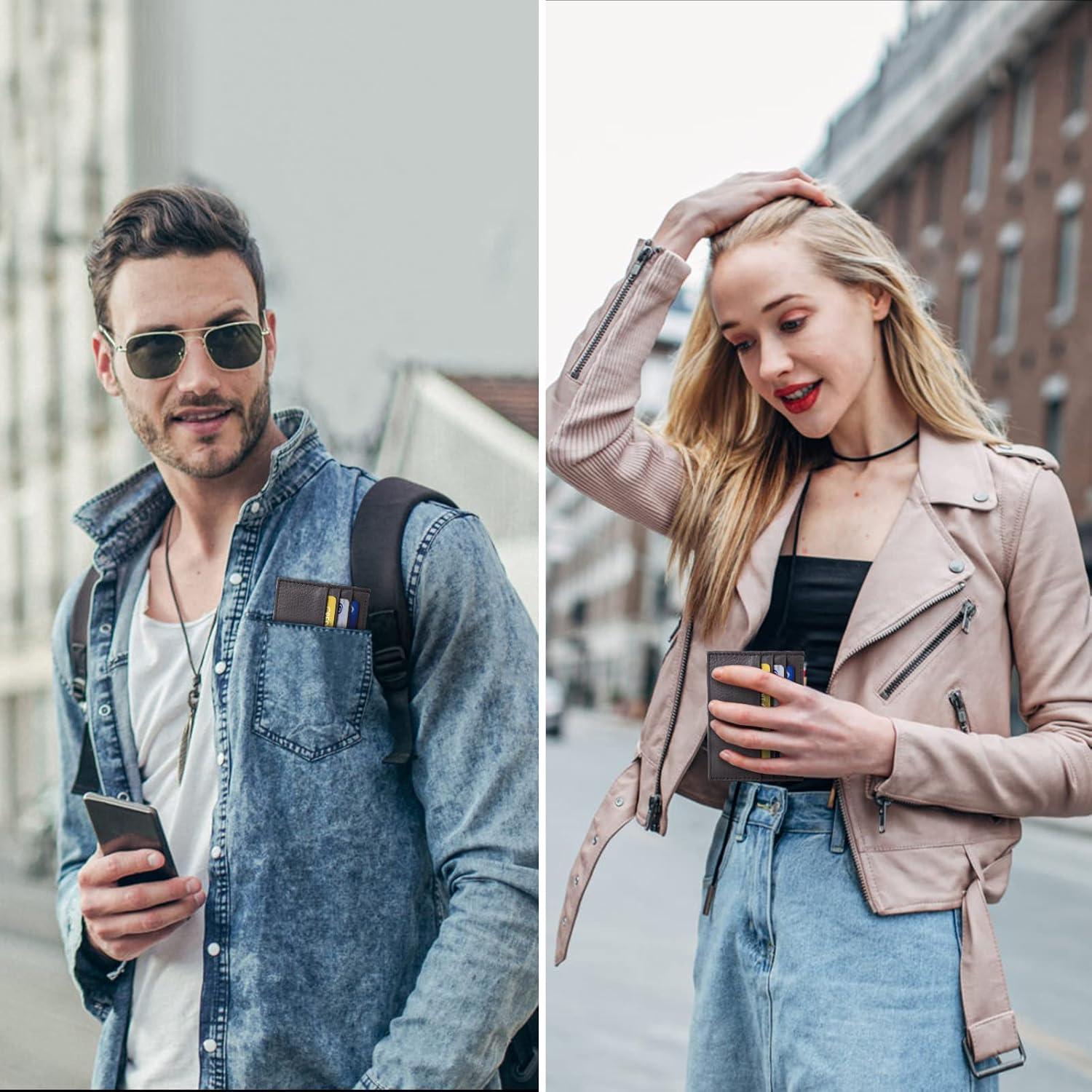 Billetera de Cuero Ultra Delgado URAQT con Bloqueo RFID - Marrón